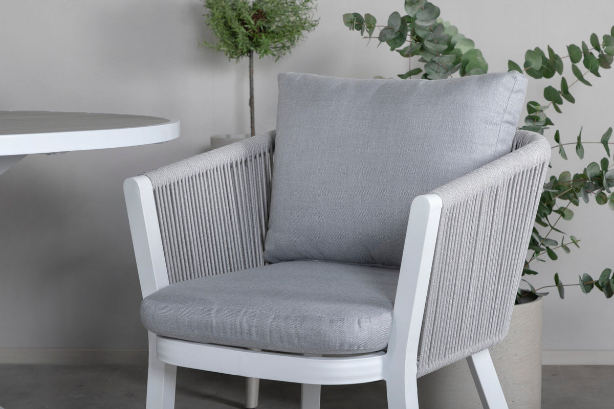 Parma Outdoor-Tischset + Virya ⌀140cm/4St. in Grau weiss präsentiert im Onlineshop von KAQTU Design AG. Gartentischset ist von Venture Home