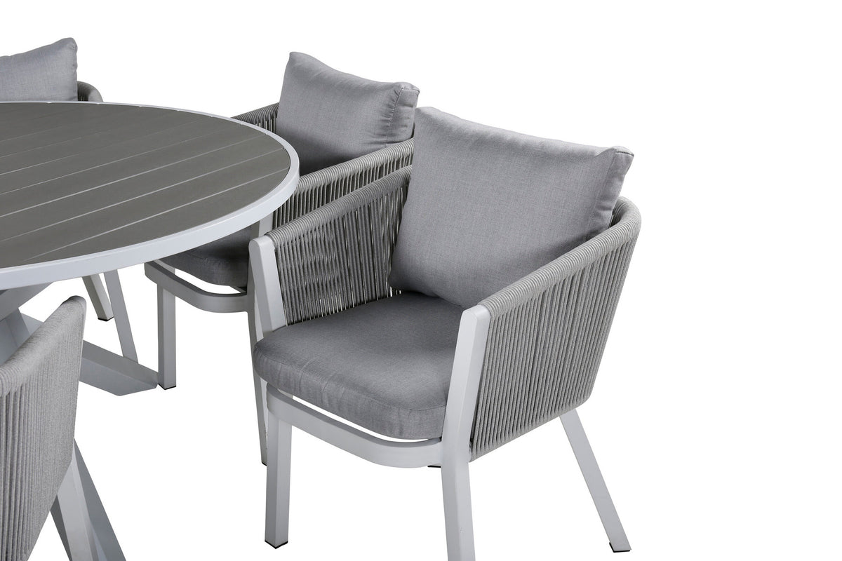 Parma Outdoor-Tischset + Virya ⌀140cm/6St. in Grau weiss präsentiert im Onlineshop von KAQTU Design AG. Gartentischset ist von Venture Home