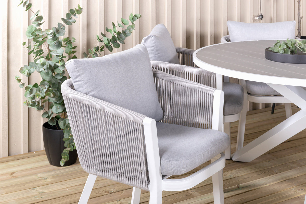 Parma Outdoor-Tischset + Virya ⌀140cm/6St. in Grau weiss präsentiert im Onlineshop von KAQTU Design AG. Gartentischset ist von Venture Home