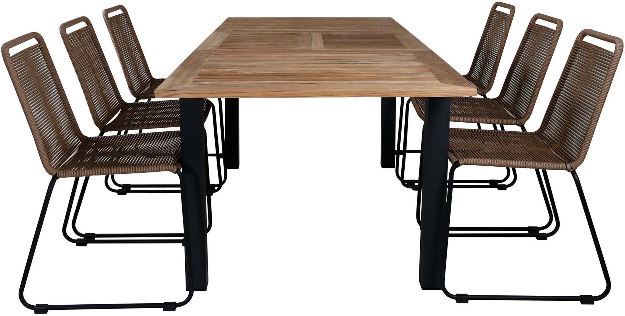 Elegantes Panama Outdoor-Tischset von Venture Home: Robuster Holztisch, bequeme Lindos-Stühle, ideal für gesellige Abende im Freien.