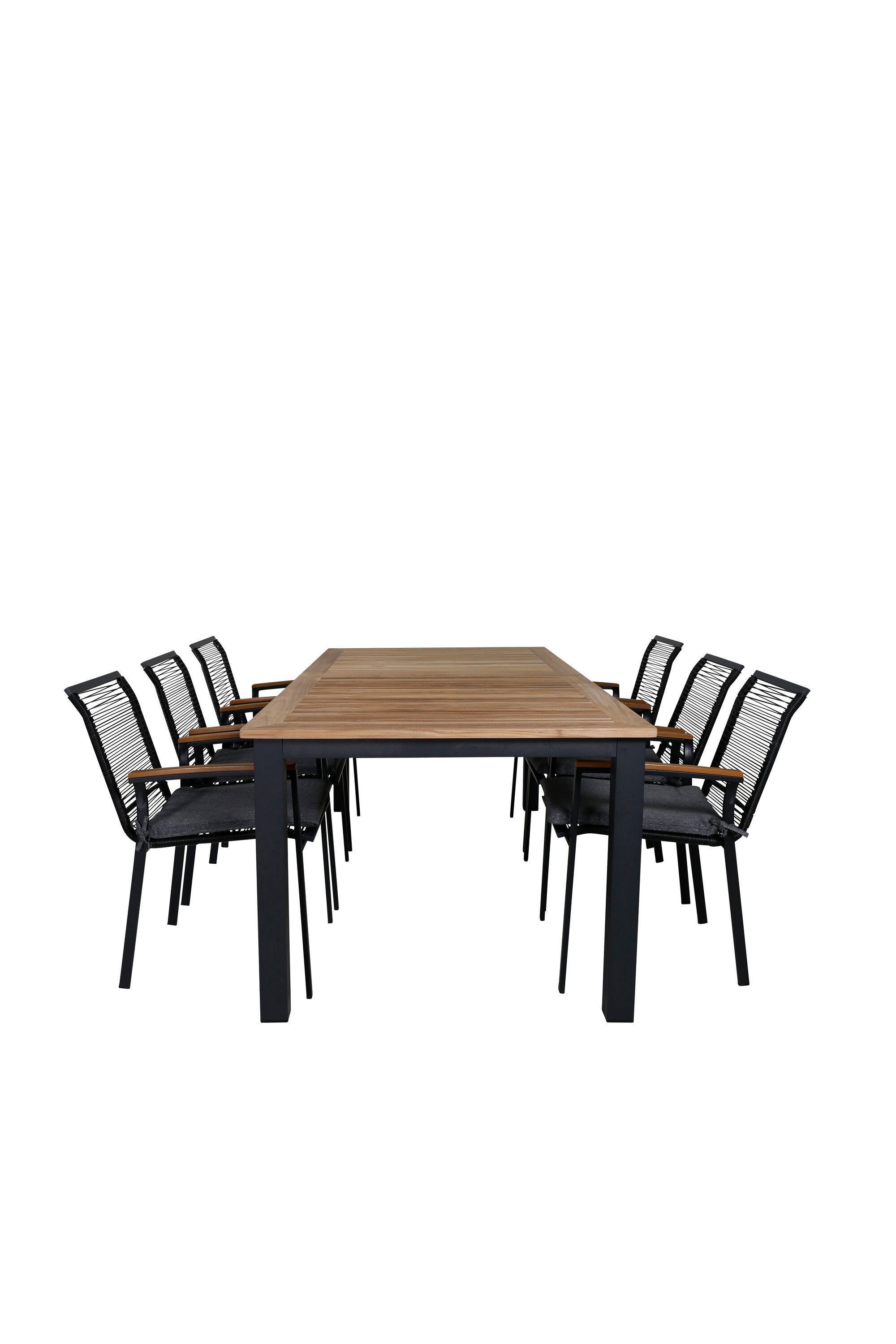 Elegantes, ausziehbares Panama Gartentischset aus Teakholz mit komfortablen Lindos-Stühlen für stilvolle Outdoor-Dinner.