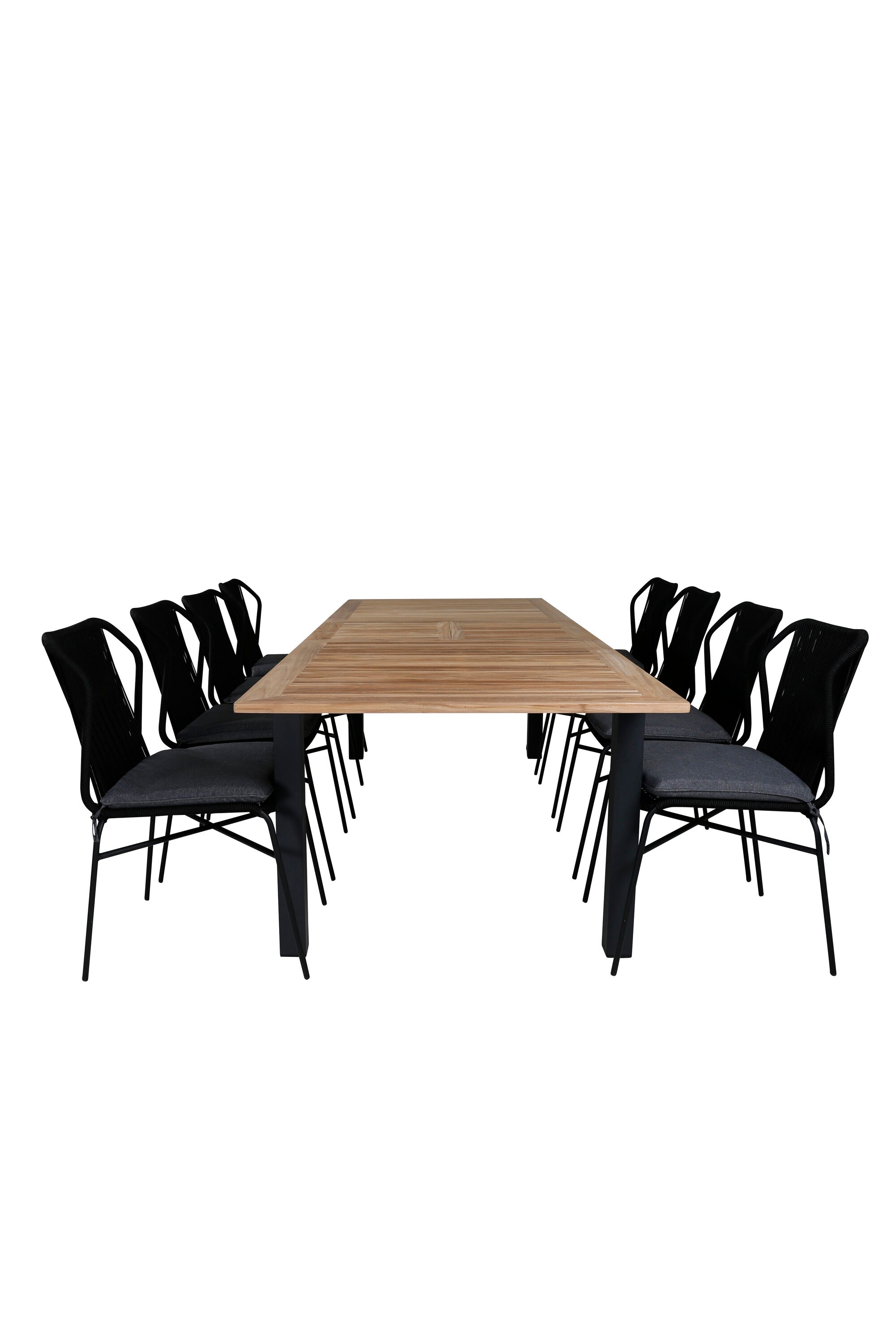 Elegantes Panama Gartentischset aus Teakholz, ausziehbar, mit komfortablen Lindos-Stühlen – ideal für stilvolle Sommerabende.