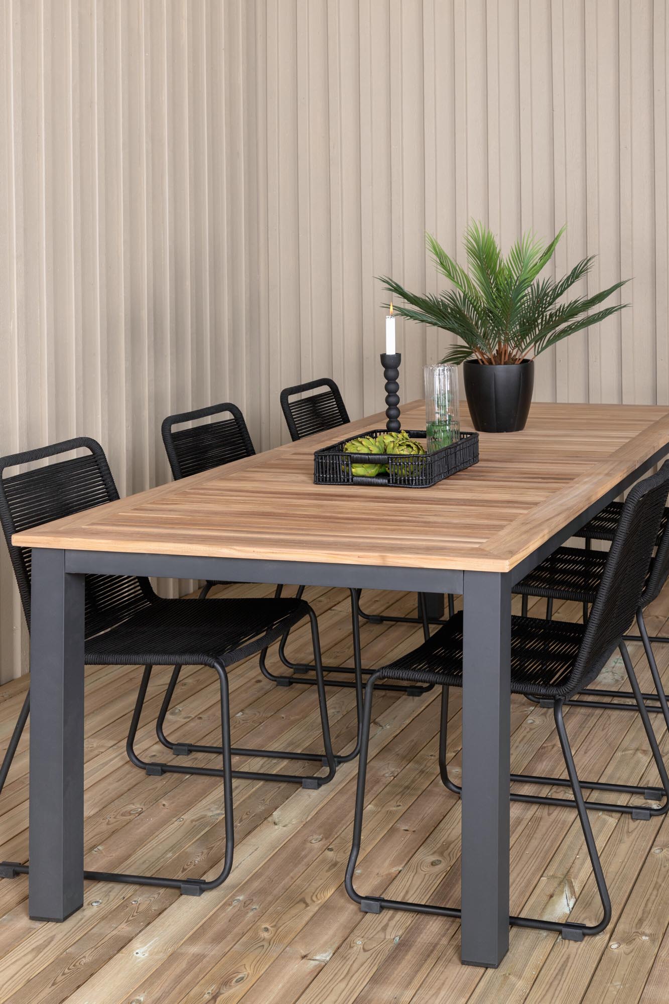 Elegantes Panama Gartentischset Lindos, 6-teilig, ausziehbar, robust und modern, ideal für stilvolle Aussenbereiche.