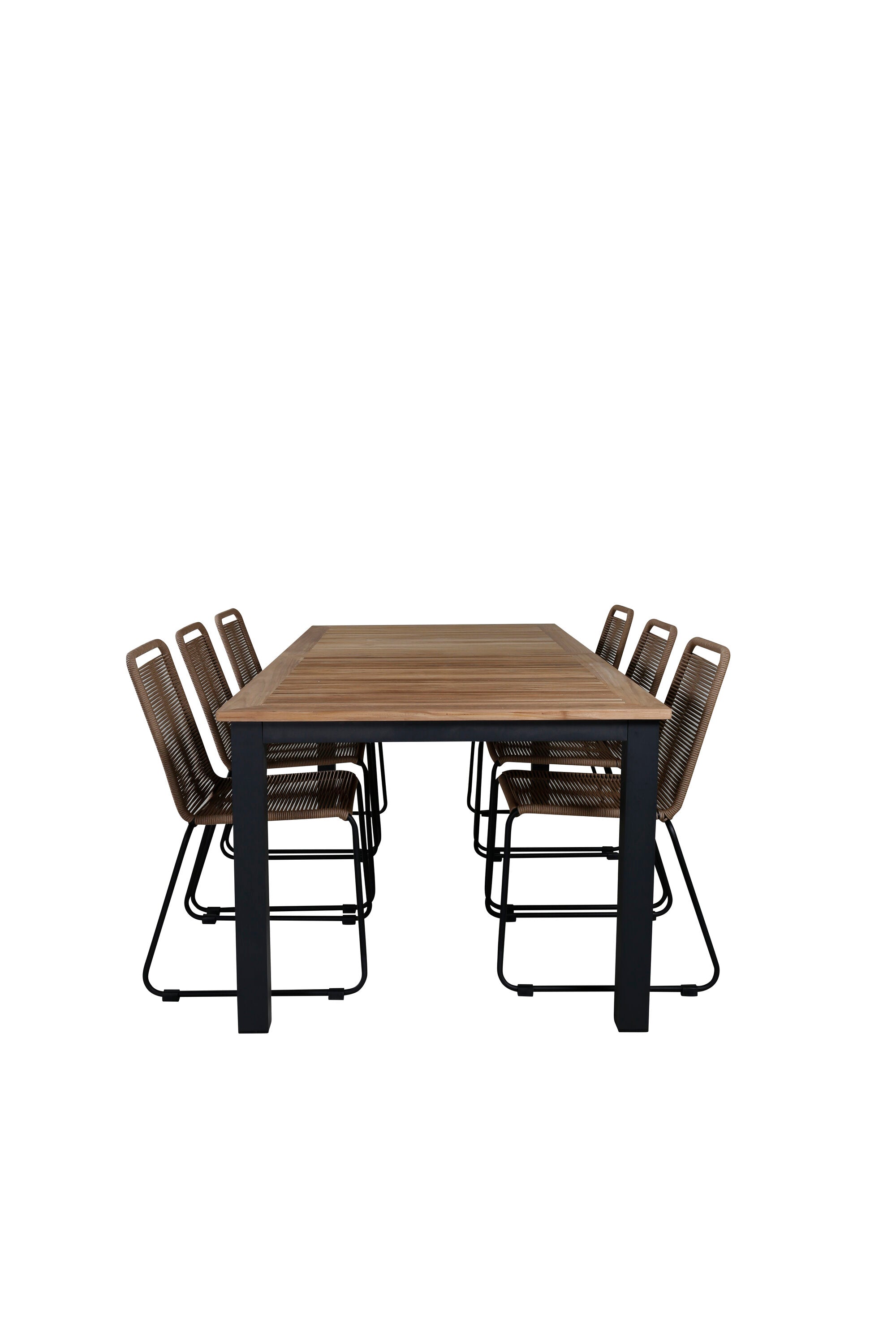 Elegantes Panama Gartentischset aus Teakholz, ausziehbar, mit 6 komfortablen Lindos-Stühlen für stilvolle Outdoor-Dinner.