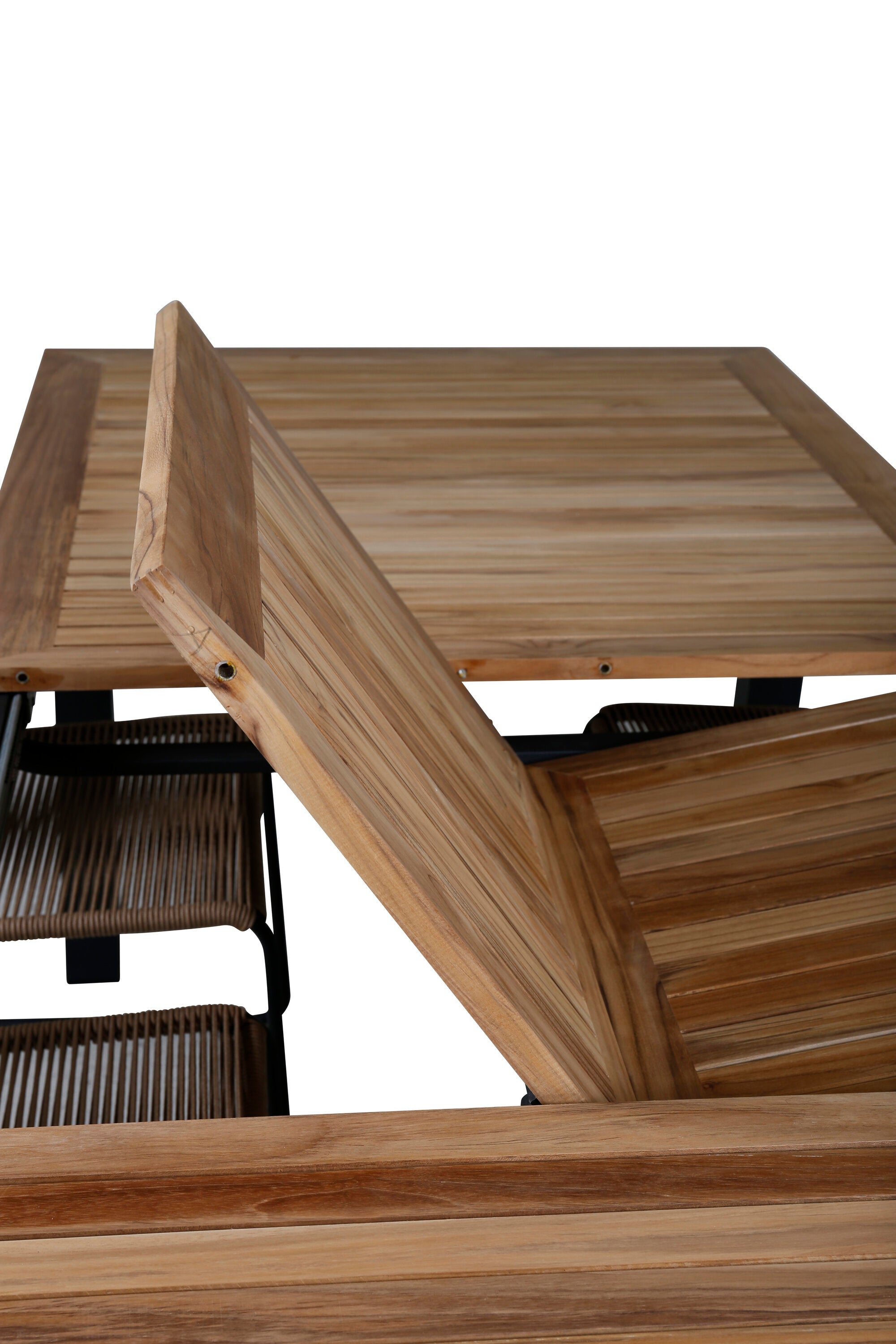 Elegantes Panama Gartentischset Lindos, 6-teilig, ausziehbar, ideal für stilvolle Aussenbereiche, modern und funktional gestaltet.