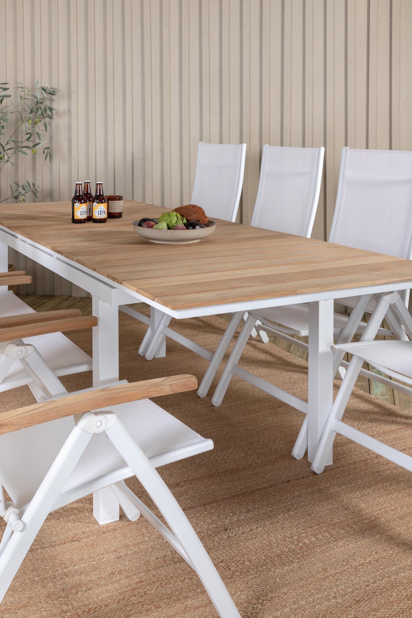 Mexiko Outdoor-Tischset ausziehbar + Panama 160cm/8St. in Weiss präsentiert im Onlineshop von KAQTU Design AG. Gartentischset ist von Venture Home
