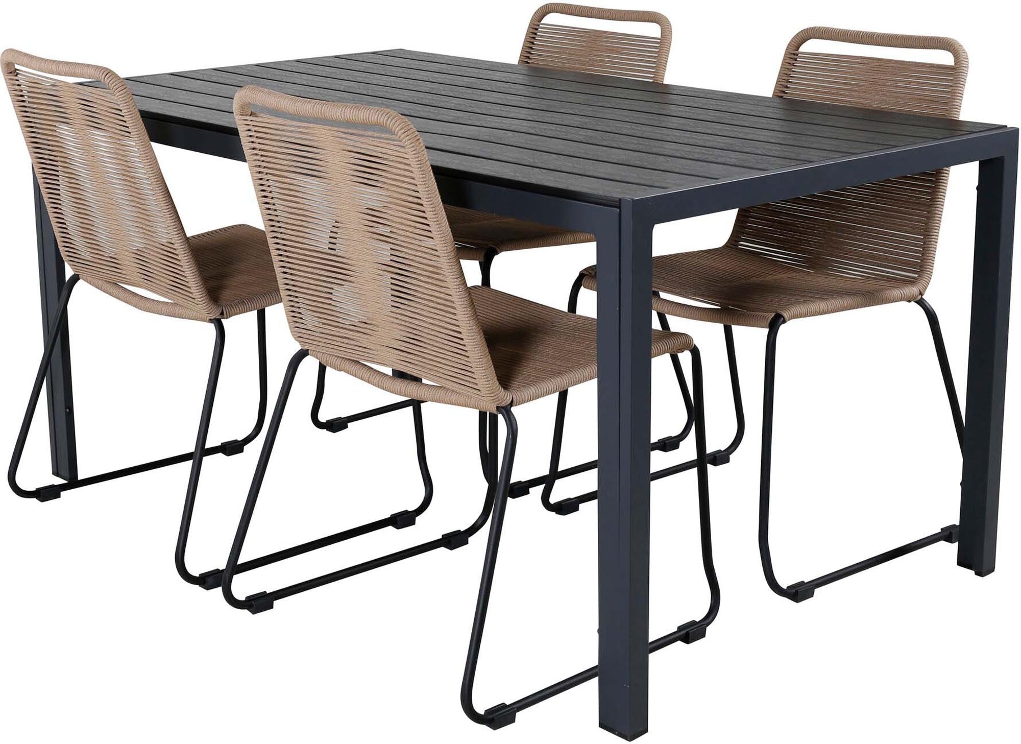 Break Outdoor-Tischset + Lindos Stack 150cm/4St. in Schwarz Braun präsentiert im Onlineshop von KAQTU Design AG. Gartentischset ist von Venture Home