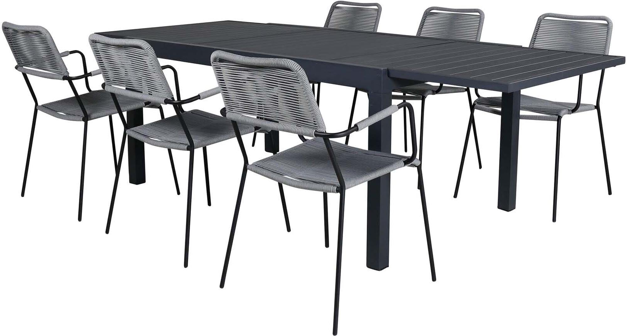 Marbella Outdoor-Tischset ausziehbar + Lindos 240cm/6St. in Schwarzgrau präsentiert im Onlineshop von KAQTU Design AG. Gartentischset ist von Venture Home