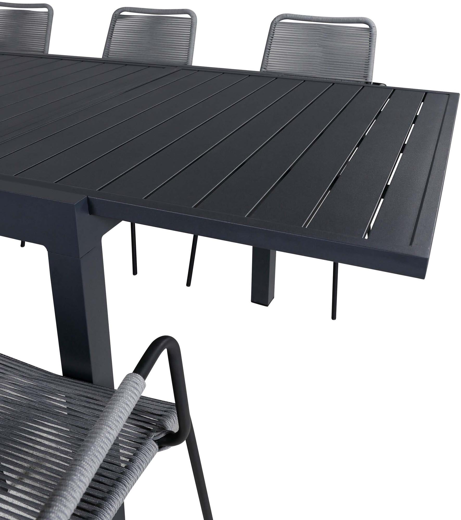 Marbella Outdoor-Tischset ausziehbar + Lindos 240cm/6St. in Schwarzgrau präsentiert im Onlineshop von KAQTU Design AG. Gartentischset ist von Venture Home