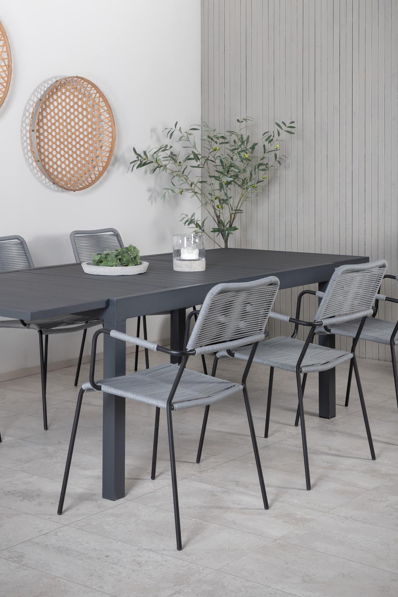 Marbella Outdoor-Tischset ausziehbar + Lindos 240cm/6St. in Schwarzgrau präsentiert im Onlineshop von KAQTU Design AG. Gartentischset ist von Venture Home