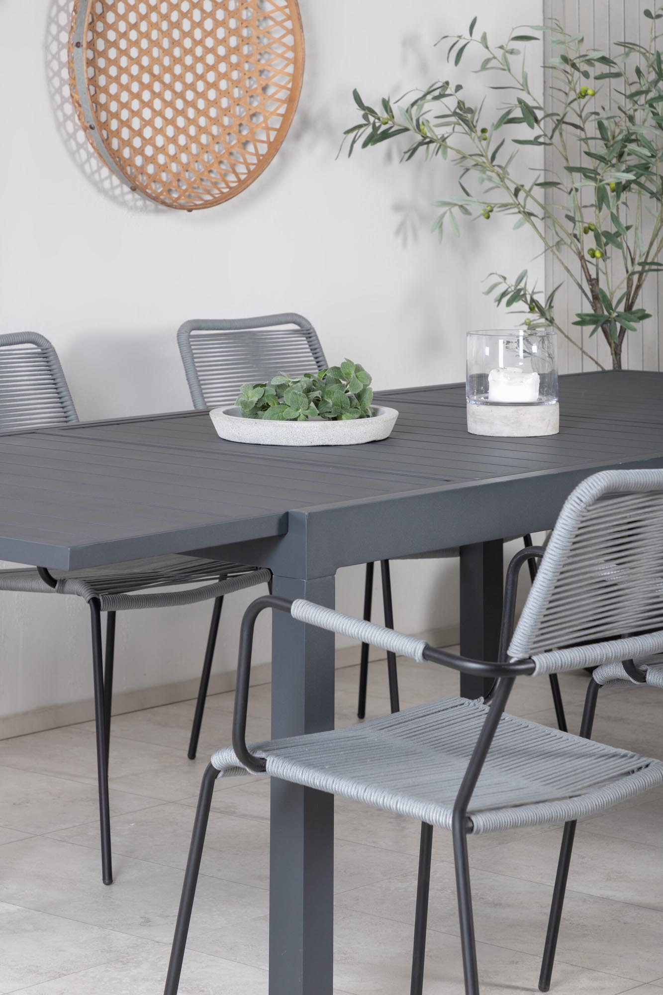 Marbella Outdoor-Tischset ausziehbar + Lindos 240cm/6St. in Schwarzgrau präsentiert im Onlineshop von KAQTU Design AG. Gartentischset ist von Venture Home