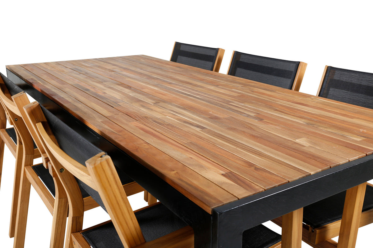 Bois Outdoor-Tischset + Venice 205cm/6St. in Schwarz, Natur präsentiert im Onlineshop von KAQTU Design AG. Gartentischset ist von Venture Home