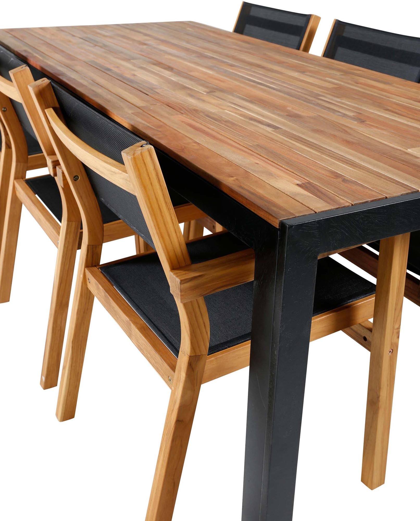 Bois Outdoor-Tischset + Venice 205cm/6St. in Schwarz, Natur präsentiert im Onlineshop von KAQTU Design AG. Gartentischset ist von Venture Home