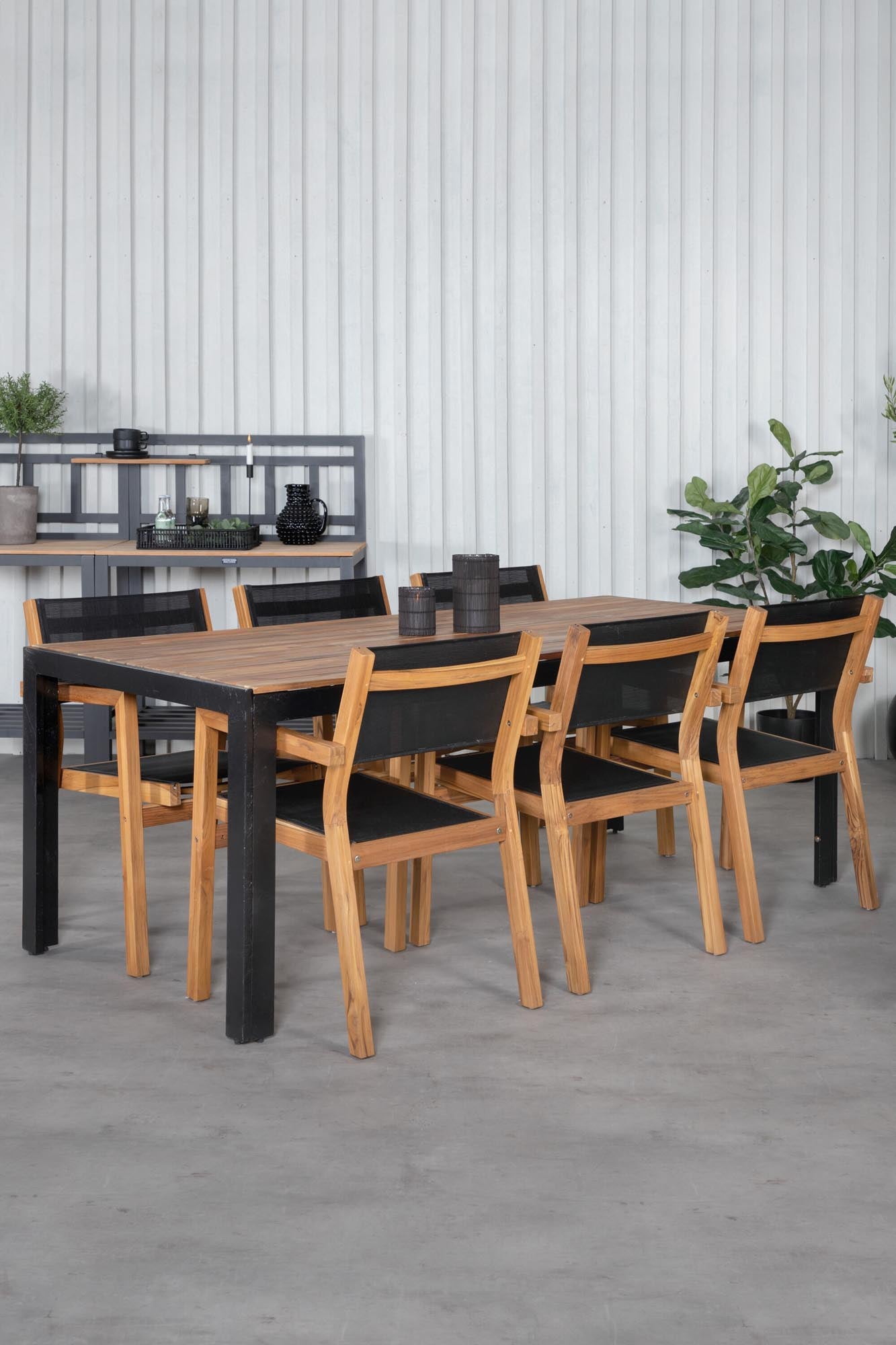 Bois Outdoor-Tischset + Venice 205cm/6St. in Schwarz, Natur präsentiert im Onlineshop von KAQTU Design AG. Gartentischset ist von Venture Home