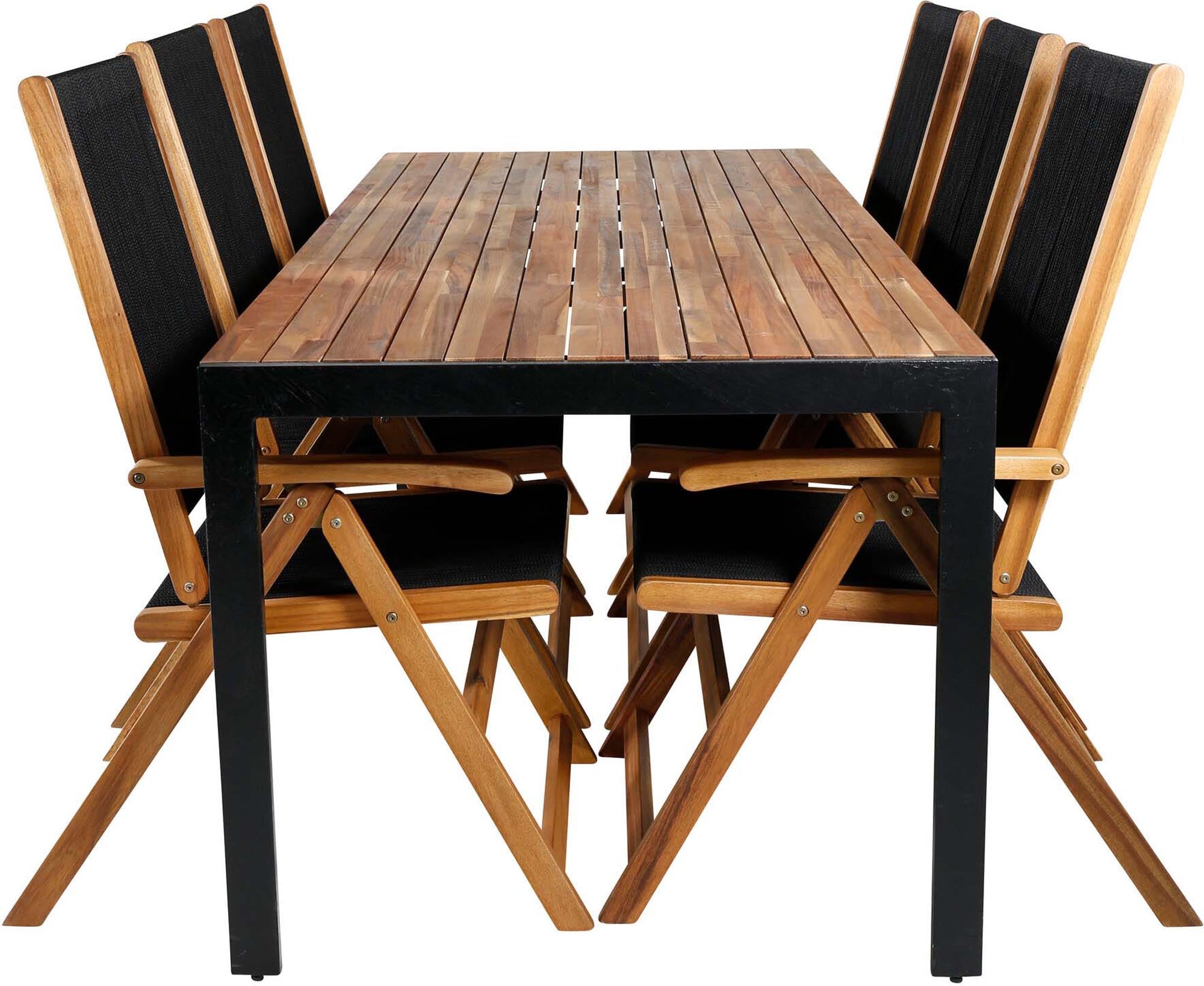 Stilvolles Bois Outdoor-Tischset von Venture Home: 205cm Tisch & 6 Little John Stühle, ideal für gesellige Abende im Freien.