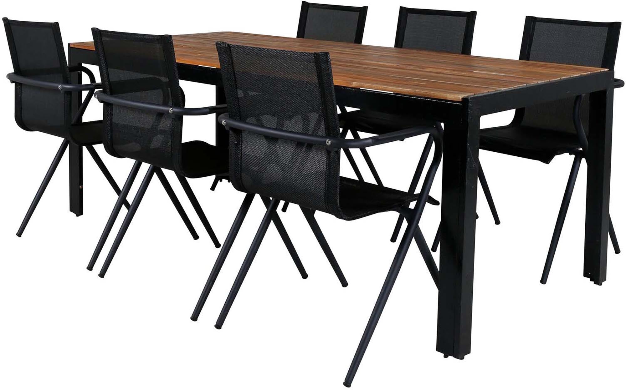 Bois Outdoor-Tischset + Alina 205cm/6St. in Schwarz präsentiert im Onlineshop von KAQTU Design AG. Gartentischset ist von Venture Home