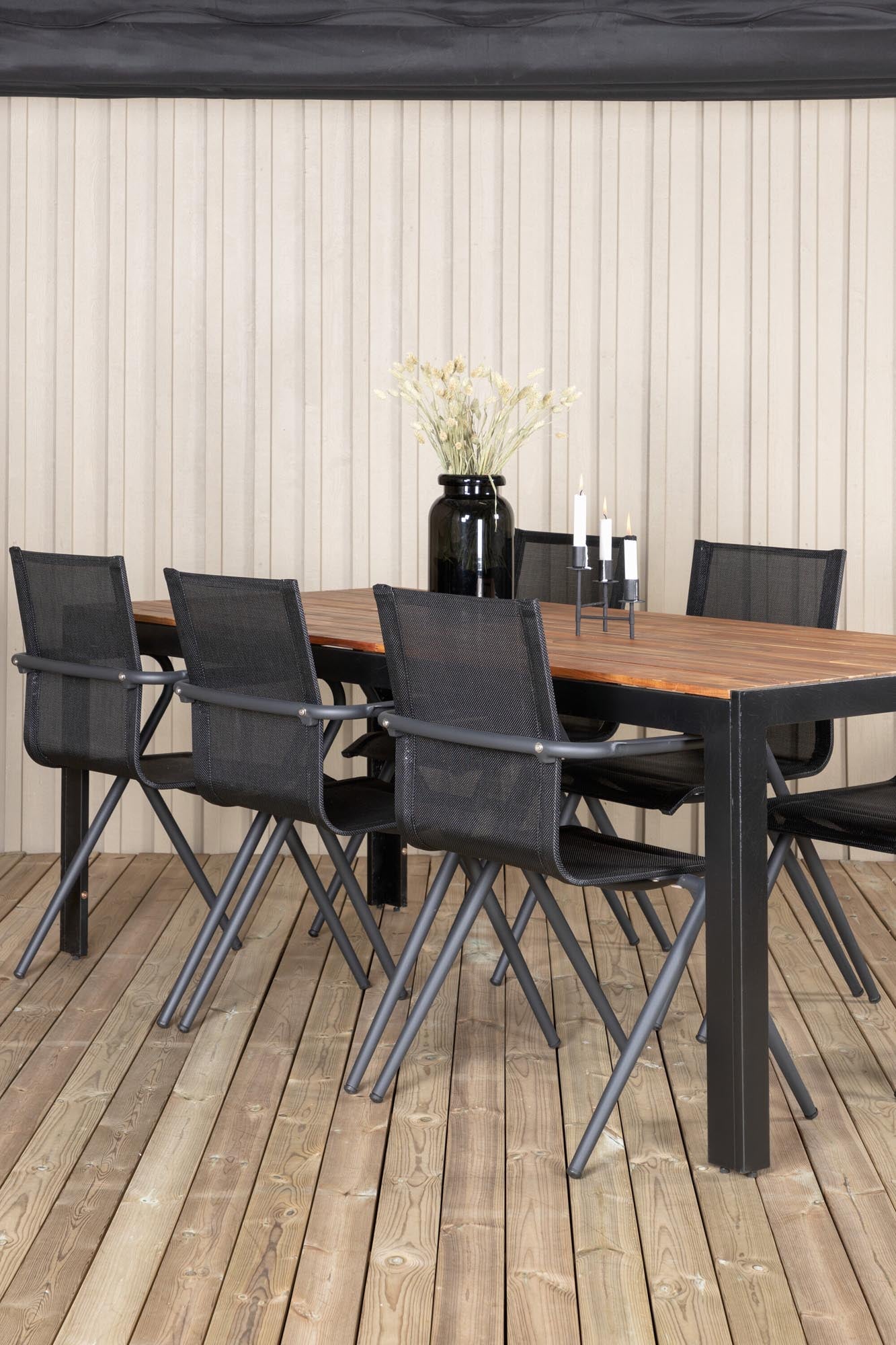 Bois Outdoor-Tischset + Alina 205cm/6St. in Schwarz präsentiert im Onlineshop von KAQTU Design AG. Gartentischset ist von Venture Home
