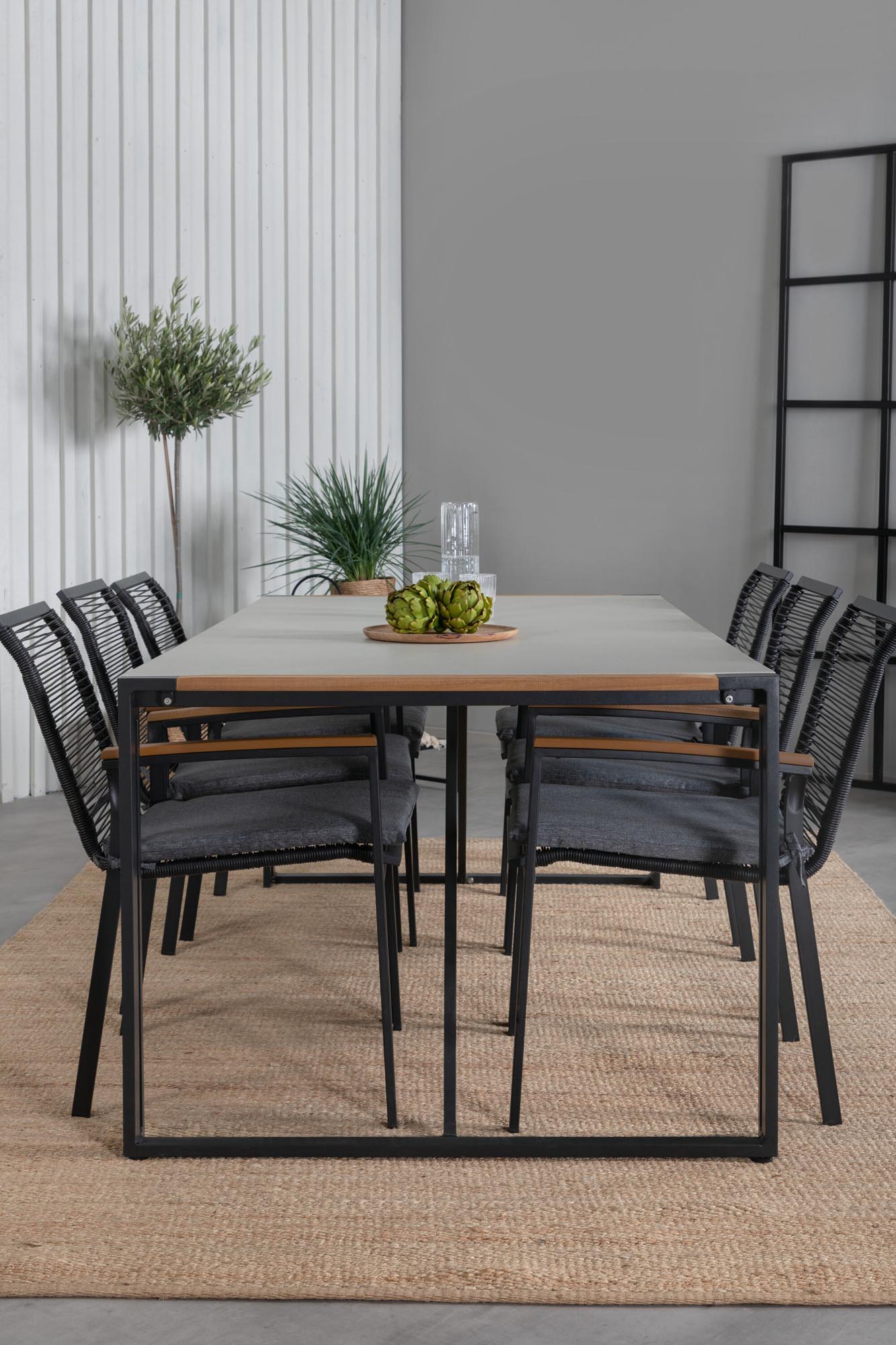 Texas Outdoor-Tischset + Dallas 200cm/6St. in Schwarz, Natur präsentiert im Onlineshop von KAQTU Design AG. Gartentischset ist von Venture Home