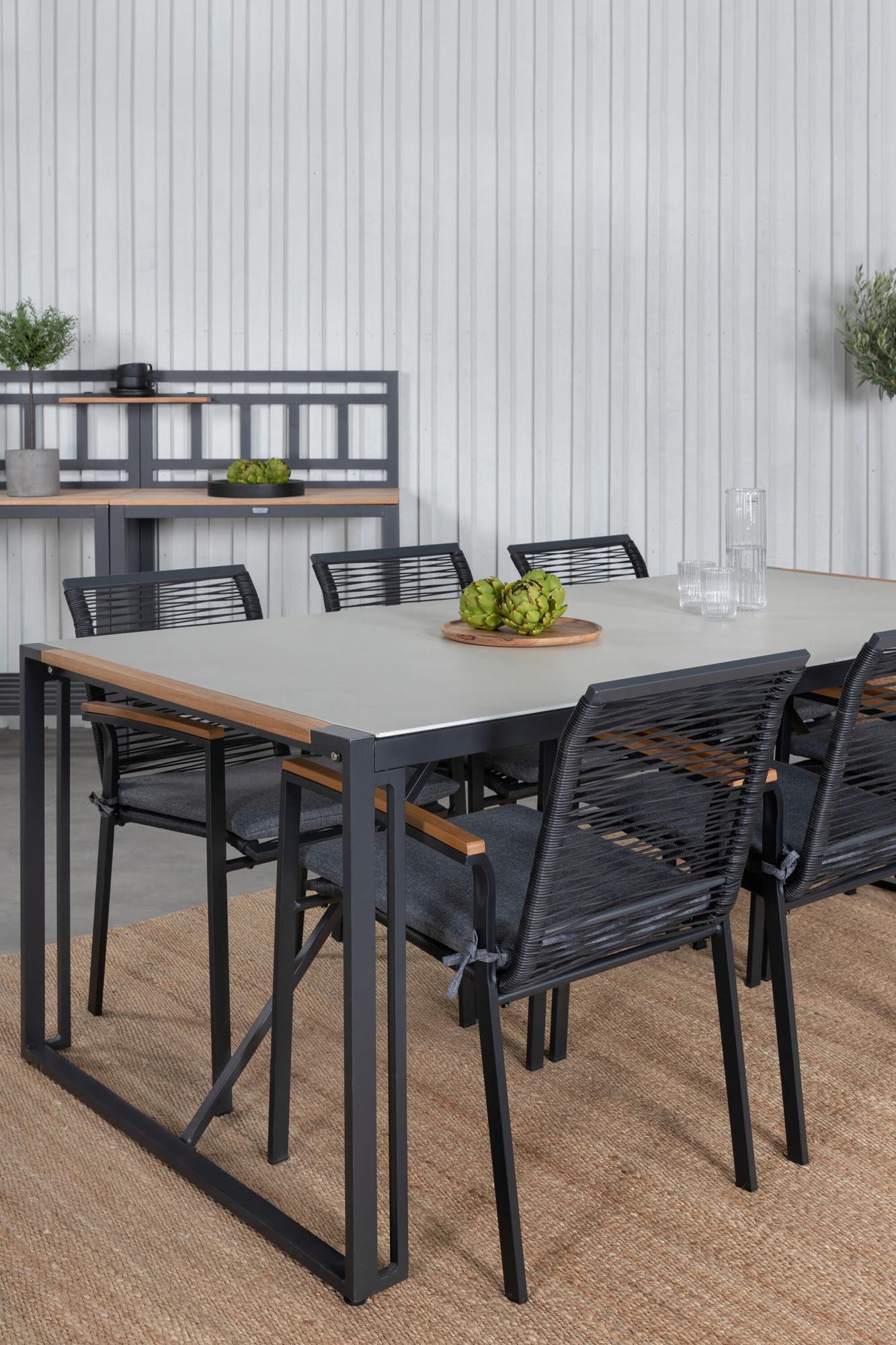 Texas Outdoor-Tischset + Dallas 200cm/6St. in Schwarz, Natur präsentiert im Onlineshop von KAQTU Design AG. Gartentischset ist von Venture Home