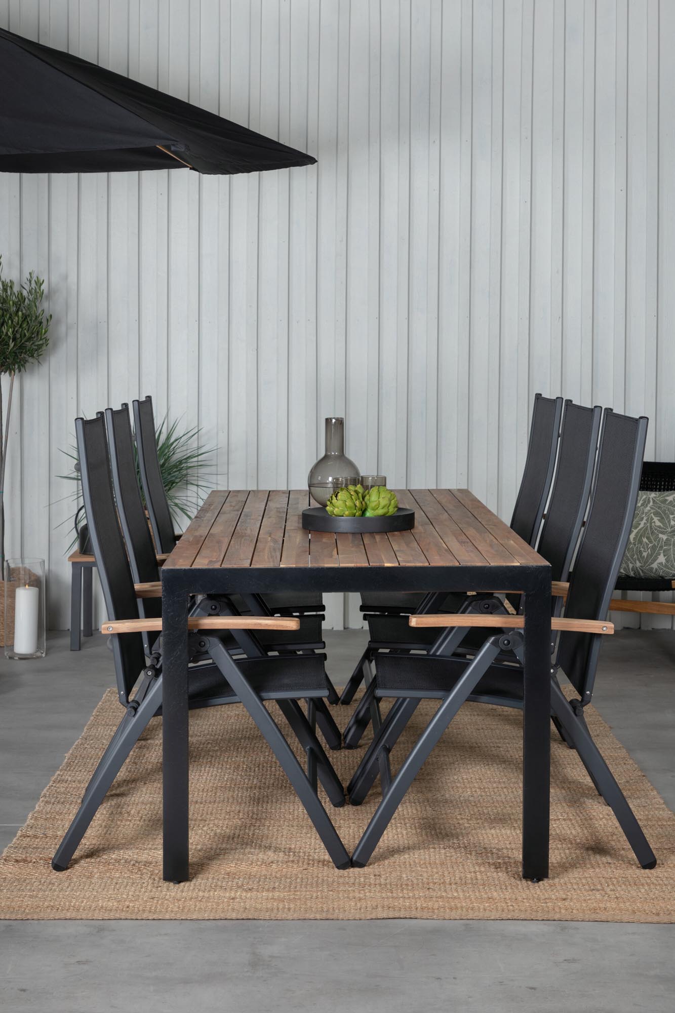 Bois Outdoor-Tischset + Panama 205cm/6St. in Schwarz präsentiert im Onlineshop von KAQTU Design AG. Gartentischset ist von Venture Home