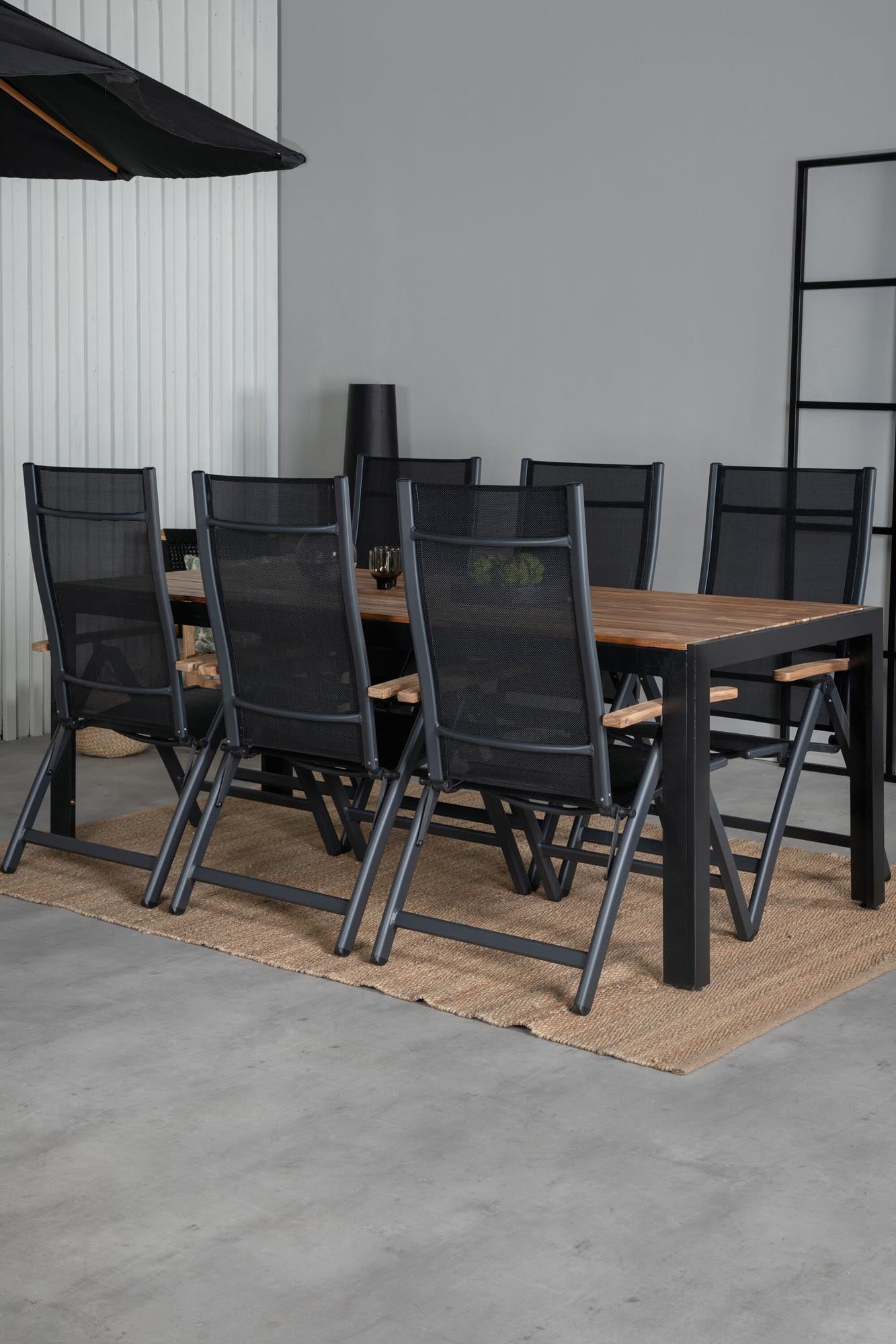 Bois Outdoor-Tischset + Panama 205cm/6St. in Schwarz präsentiert im Onlineshop von KAQTU Design AG. Gartentischset ist von Venture Home