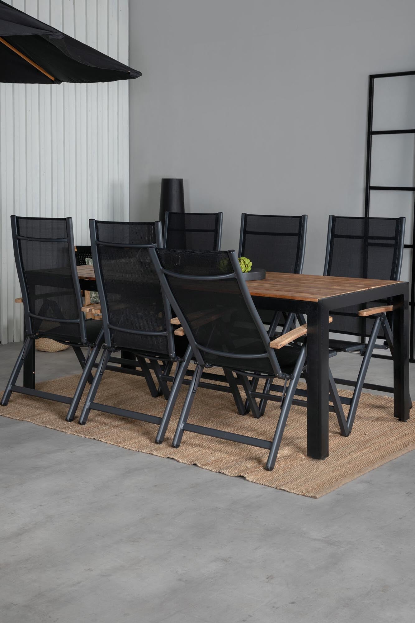 Bois Outdoor-Tischset + Panama 205cm/6St. in Schwarz präsentiert im Onlineshop von KAQTU Design AG. Gartentischset ist von Venture Home