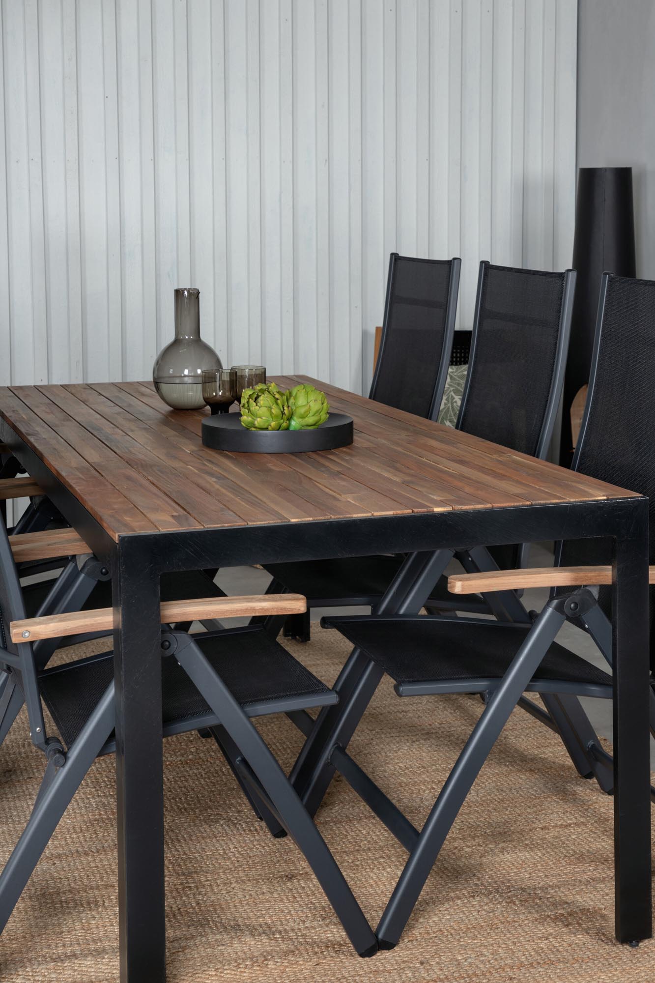 Bois Outdoor-Tischset + Panama 205cm/6St. in Schwarz präsentiert im Onlineshop von KAQTU Design AG. Gartentischset ist von Venture Home