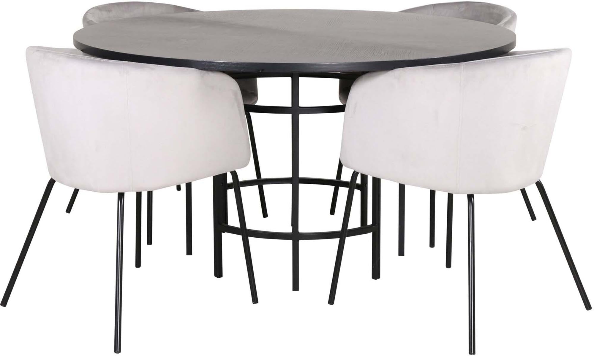 Erleben Sie das Esszimmerset Copenhagen + Berit: Ein runder Tisch mit 140 cm Durchmesser und bequemen Stühlen für stilvolle Essensmomente.