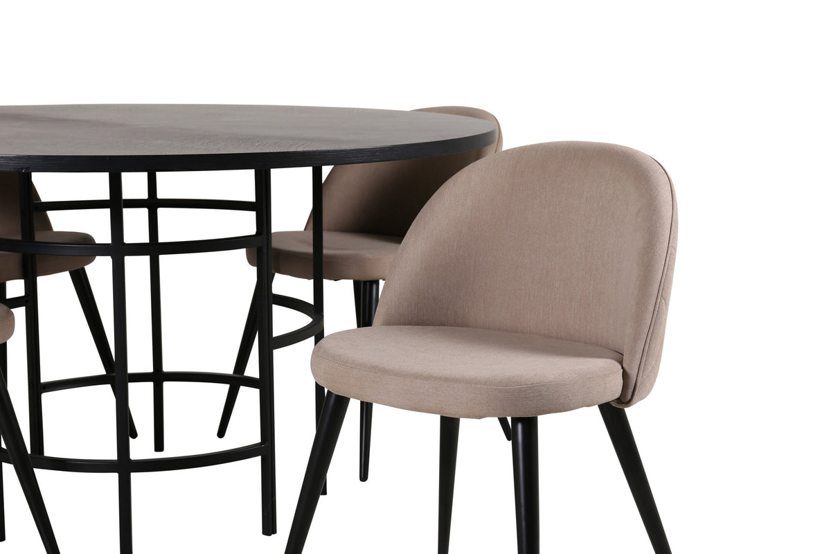 Esszimmerset Copenhagen + Velvet ⌀140cm/4St. in Beige, Schwarz präsentiert im Onlineshop von KAQTU Design AG. Esszimmerset ist von Venture Home