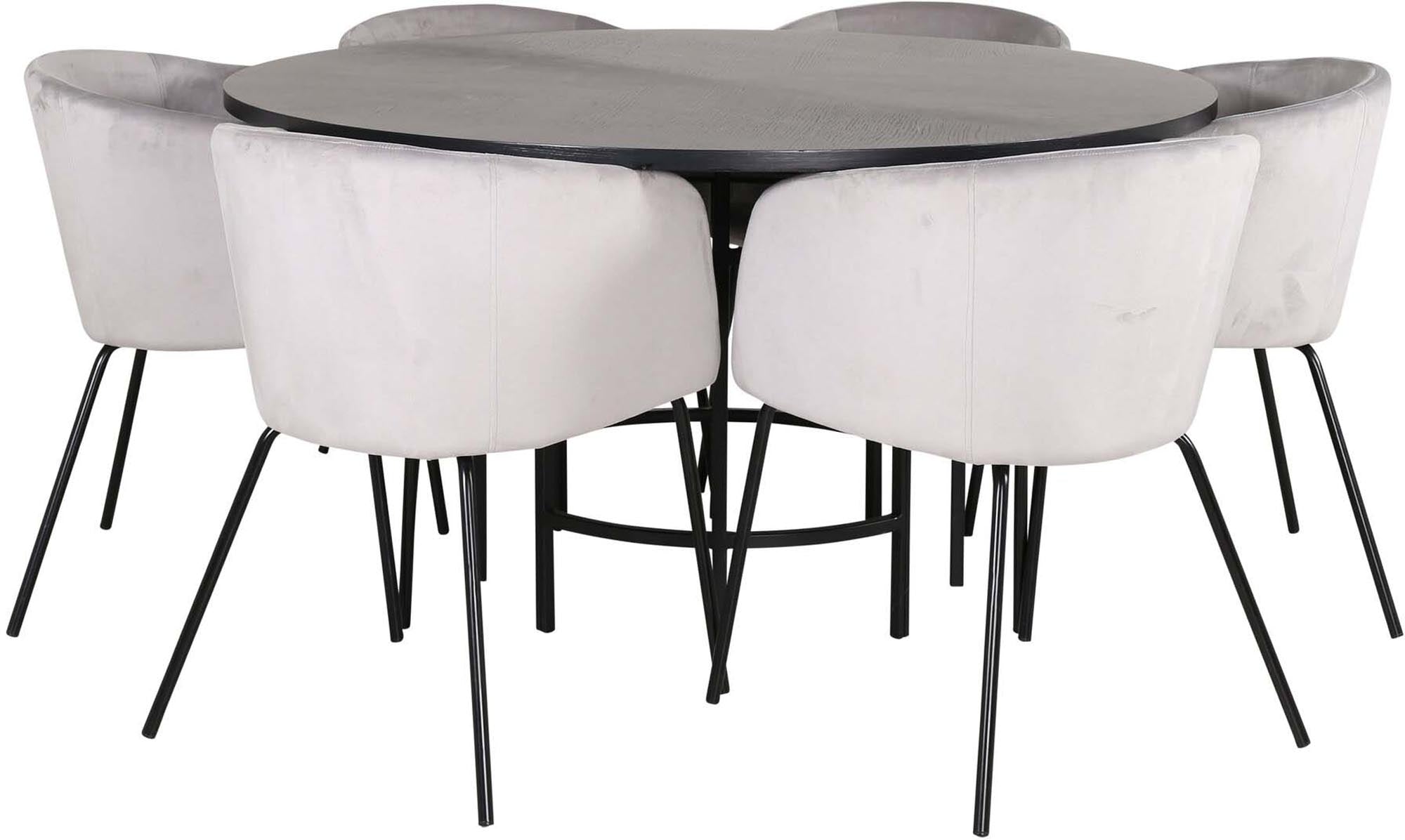 Elegantes Esszimmerset mit rundem Tisch und bequemen Stühlen. Perfekt für stilvolle Dinner und gesellige Zusammenkünfte.