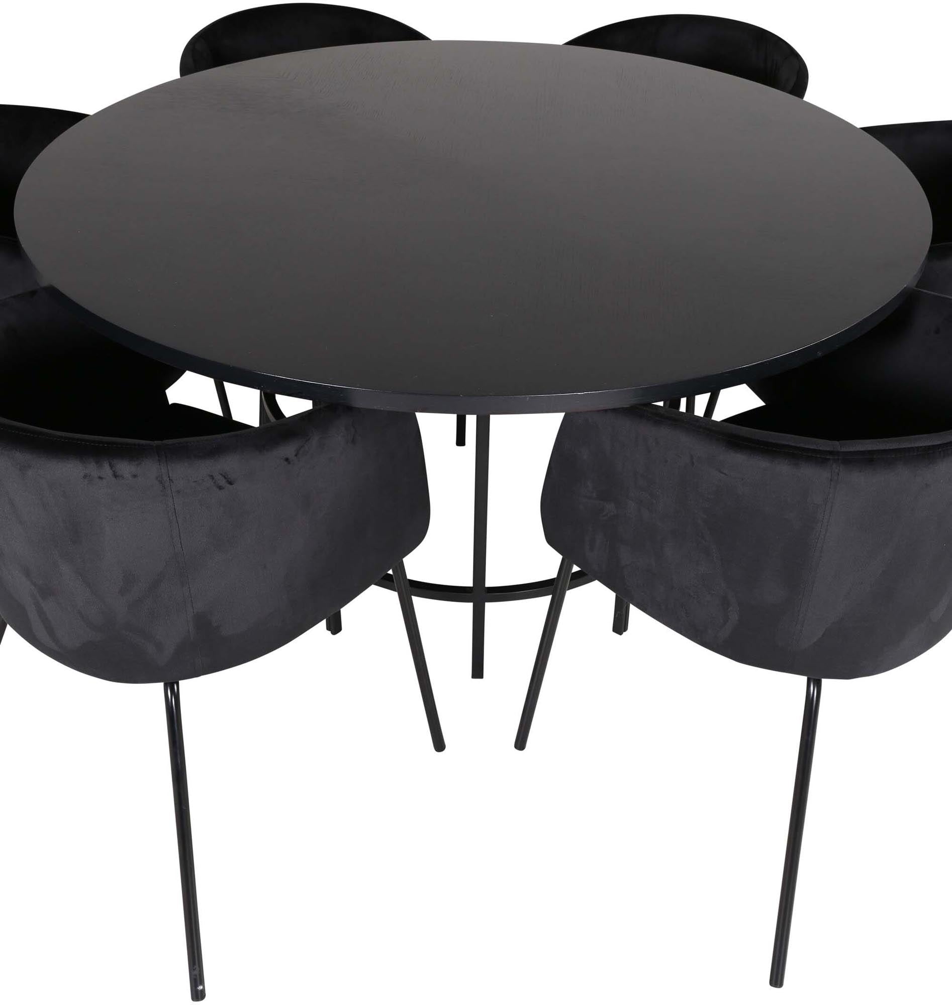 Elegantes Esszimmerset mit rundem Tisch (140 cm) und 6 stilvollen Stühlen. Perfekt für gesellige Runden und einladende Essbereiche.