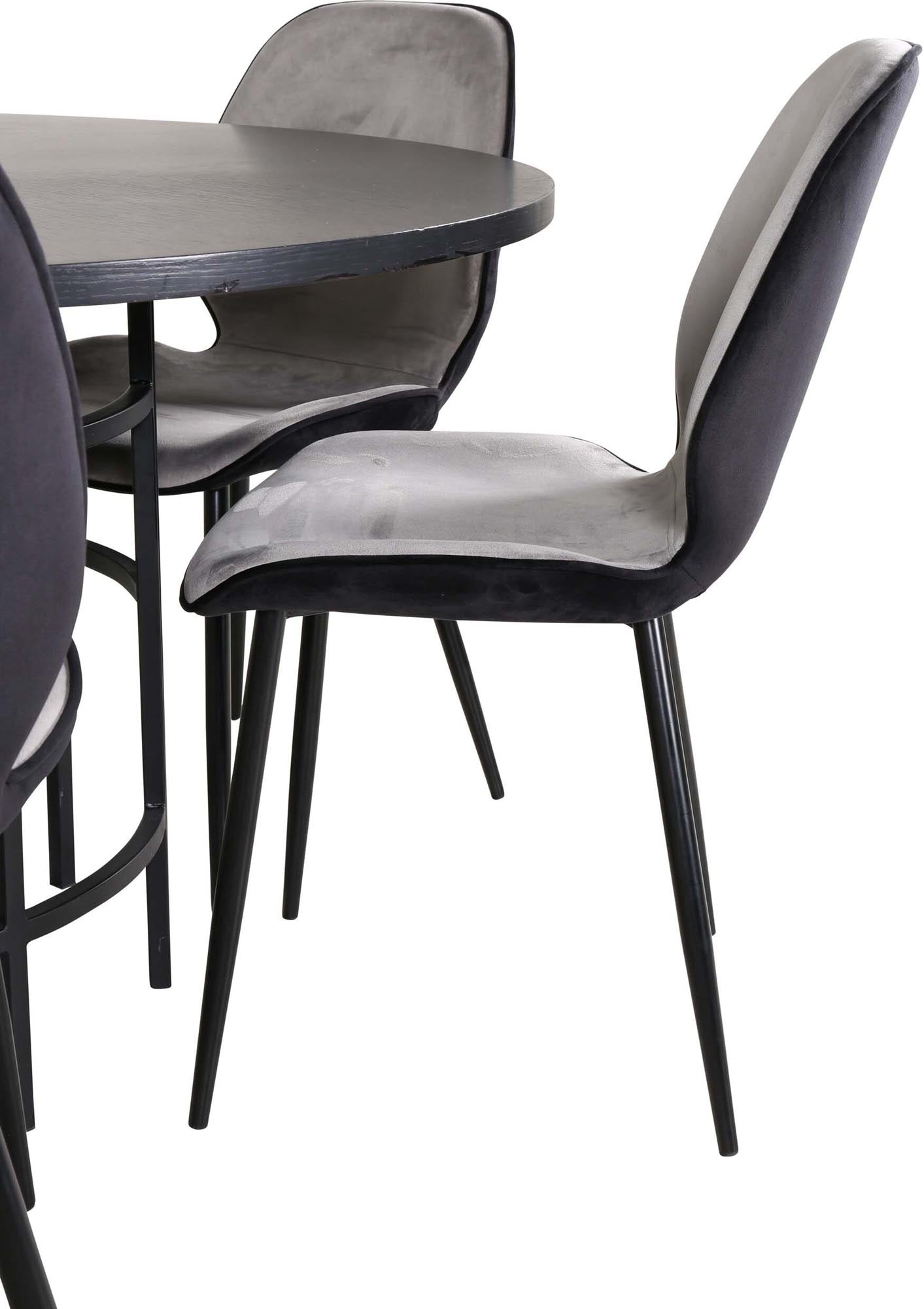 Elegantes Esszimmerset mit runden Tisch und 6 luxuriösen Emma-Stühlen. Ideal für stilvolle Dinner und gemütliche Zusammenkünfte.