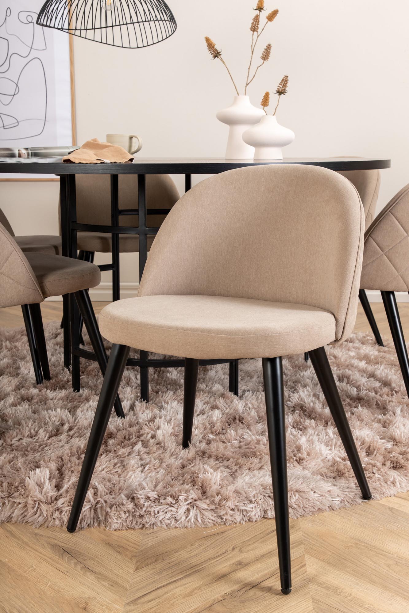 Luxuriöses Esszimmerset Copenhagen + Velvet für 6, Ø140cm Tisch.