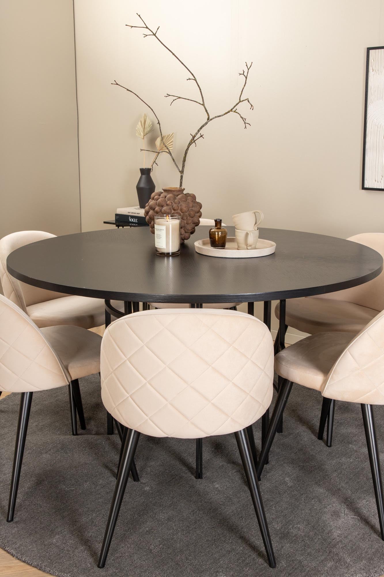 Stilvolles Esszimmerset Copenhagen + Velvet: Runder Tisch (⌀140cm) und luxuriöse Stühle für einladende Dinner und unvergessliche Momente.