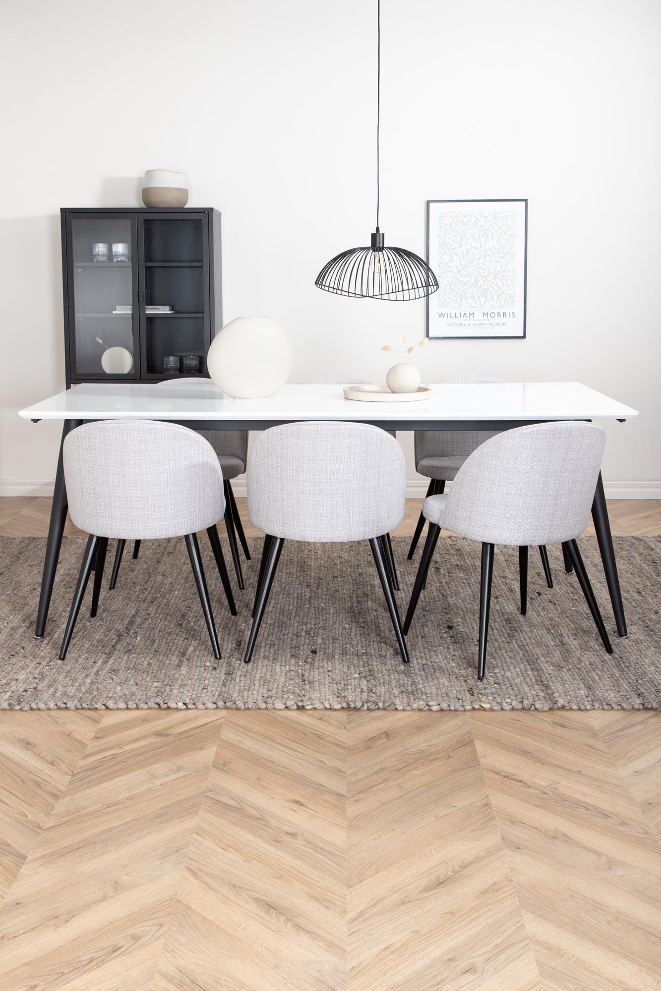 Elegantes Jimmy Esszimmerset von Venture Home, 195 cm, inkl. 6 komfortablen Velvet-Stühlen für stilvolle Esszimmergestaltung.