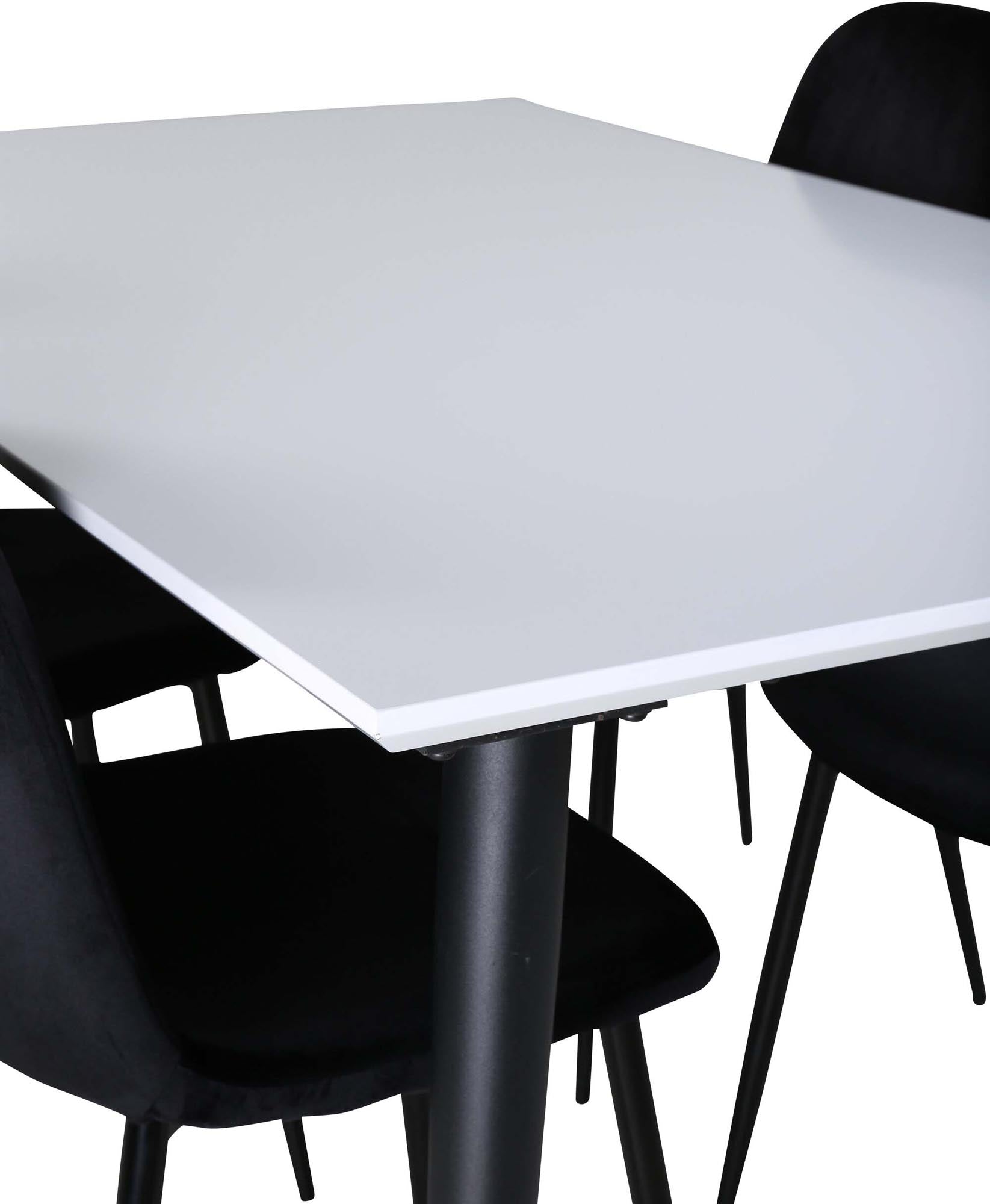 Stilvolles Jimmy Esszimmerset mit ausziehbarem Tisch und komfortablen Polar-Stühlen – ideal für gesellige Zusammenkünfte und modernes Design.