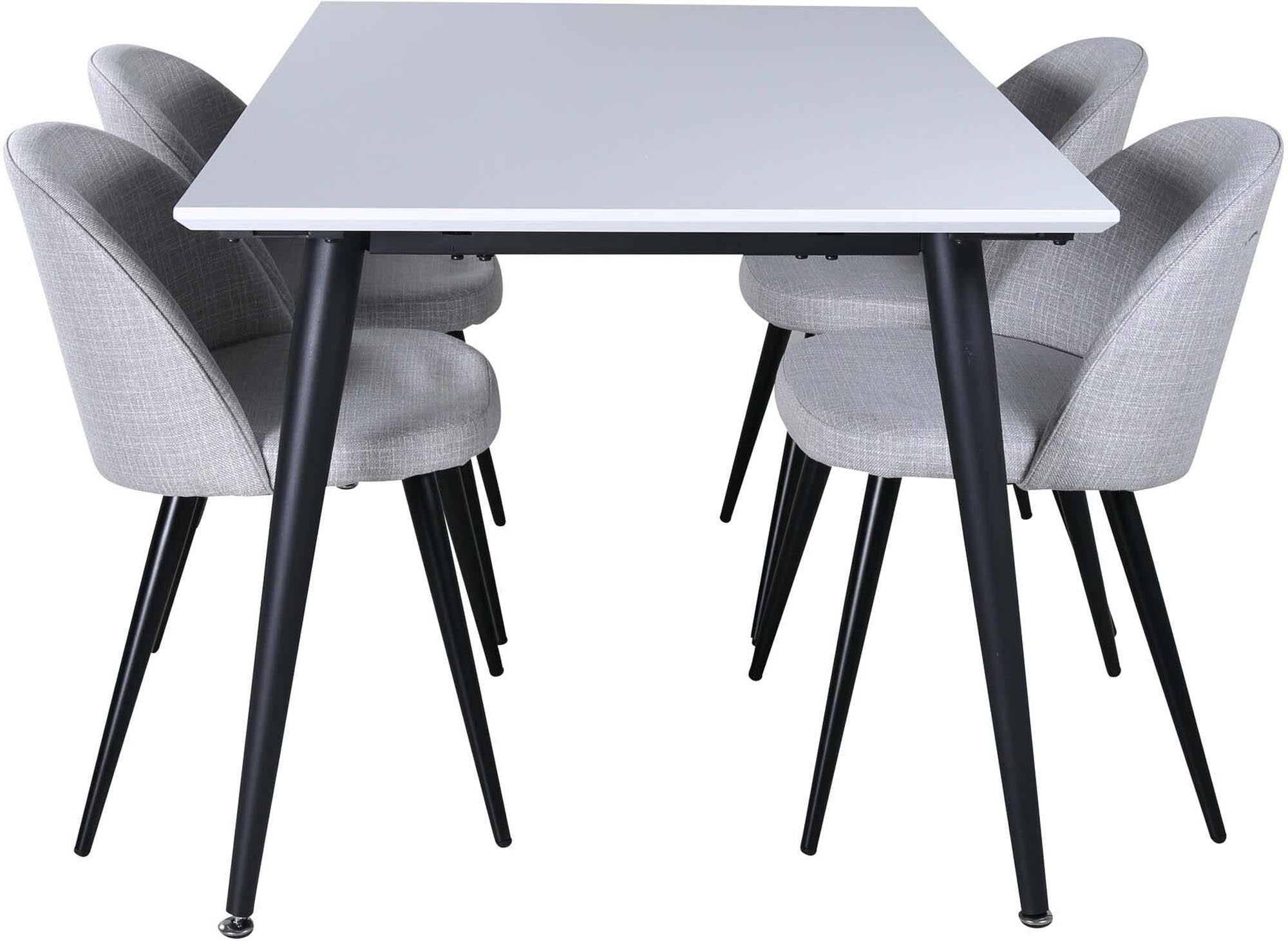 Stilvolles Jimmy Esszimmerset von Venture Home mit ausziehbarem Tisch (150-240 cm) und 4 bequemen Velvet-Stühlen für gesellige Abende.