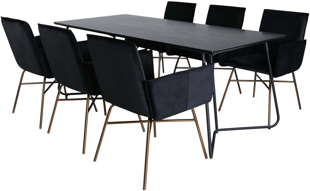 Petra Esszimmerset 190cm/6St. in Schwarz / Kupfer präsentiert im Onlineshop von KAQTU Design AG. Esszimmerset ist von Venture Home