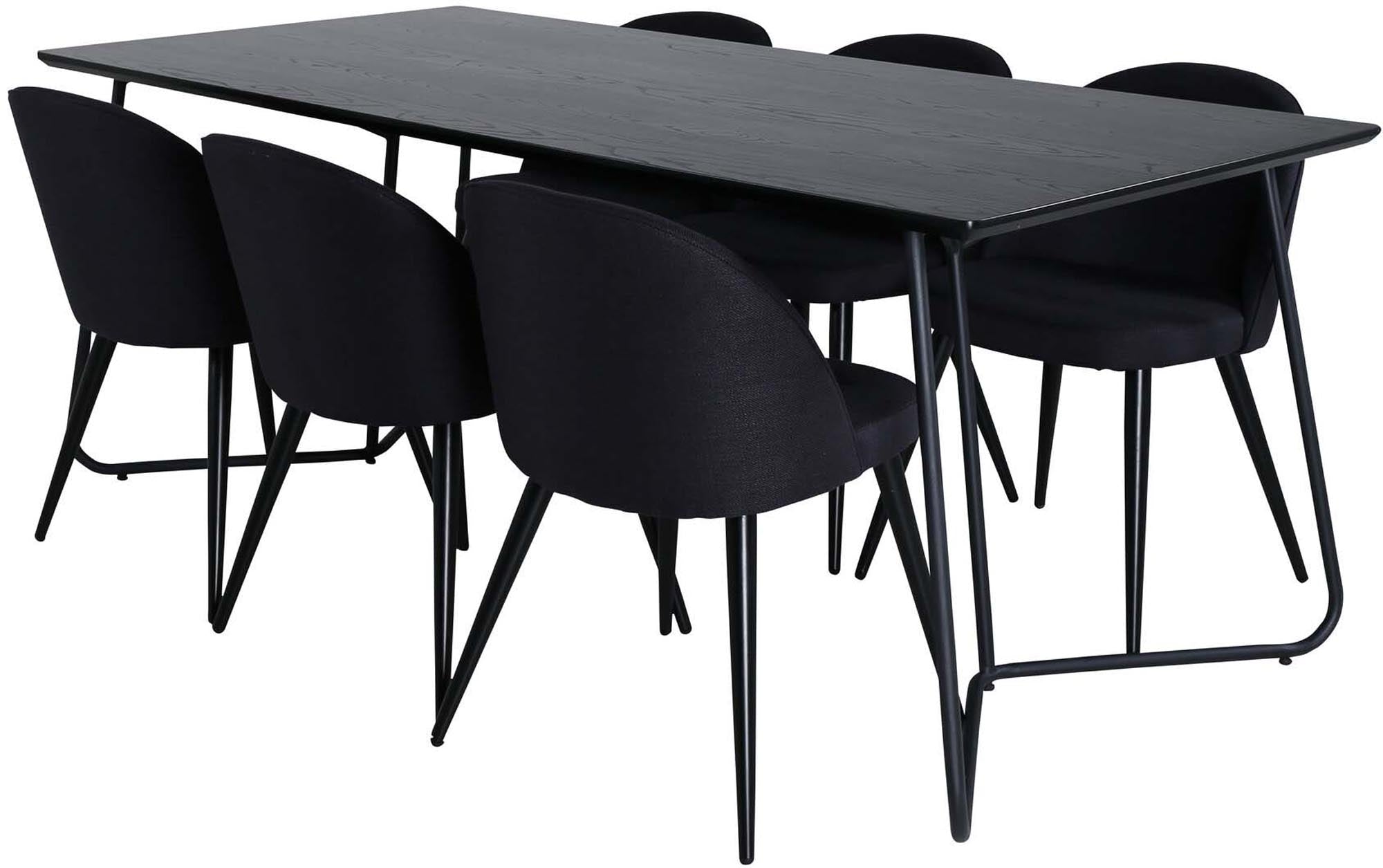 Petra Esszimmerset: Modernes 190 cm Set mit 6 stilvollen Samtstühlen, ideal für gesellige Abende und einladende Esszimmergestaltung.