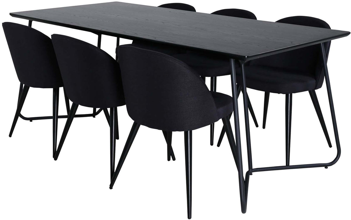 Petra Esszimmerset + Velvet 190cm/6St. in Schwarz präsentiert im Onlineshop von KAQTU Design AG. Esszimmerset ist von Venture Home