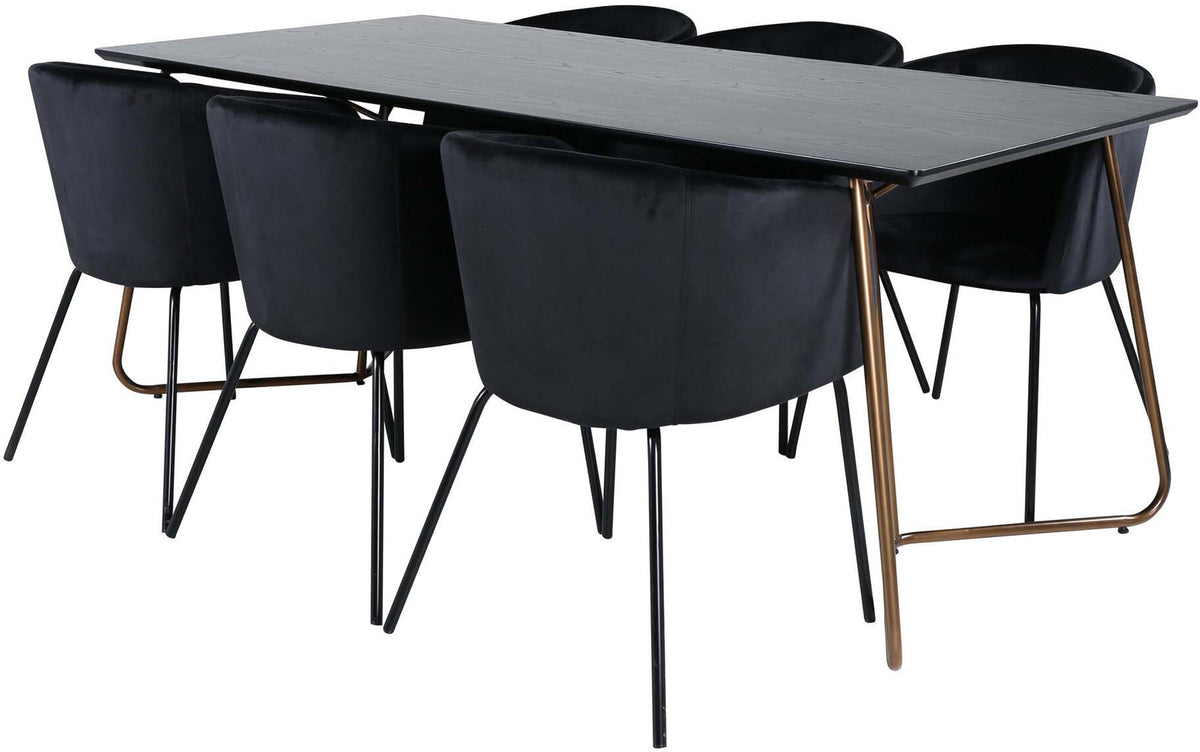 Petra Esszimmerset + Berit 190cm/6St. in Schwarz / Kupfer präsentiert im Onlineshop von KAQTU Design AG. Esszimmerset ist von Venture Home