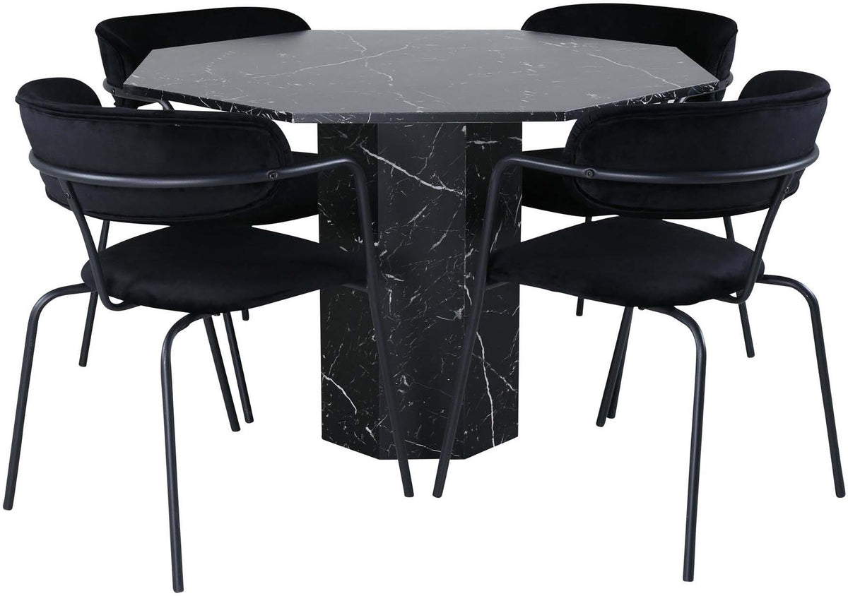 Marbs Esszimmerset + Arrow ⌀110cm/4St. in Schwarz präsentiert im Onlineshop von KAQTU Design AG. Esszimmerset ist von Venture Home