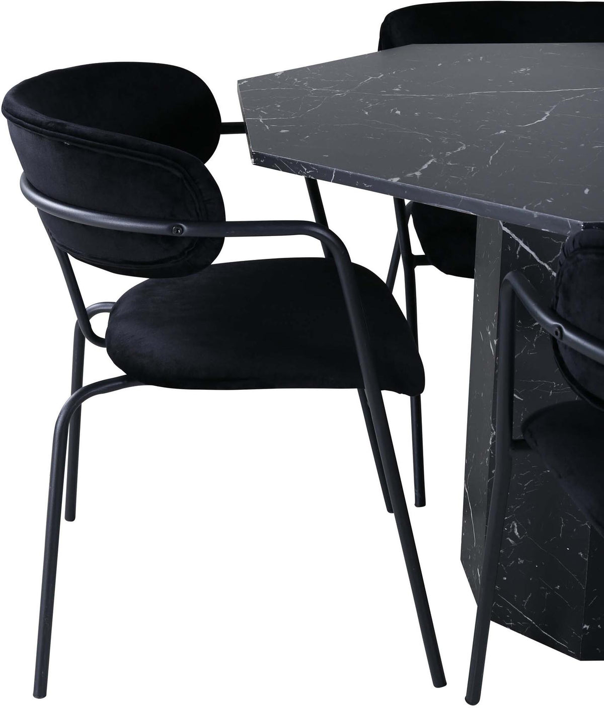 Marbs Esszimmerset + Arrow ⌀110cm/4St. in Schwarz präsentiert im Onlineshop von KAQTU Design AG. Esszimmerset ist von Venture Home