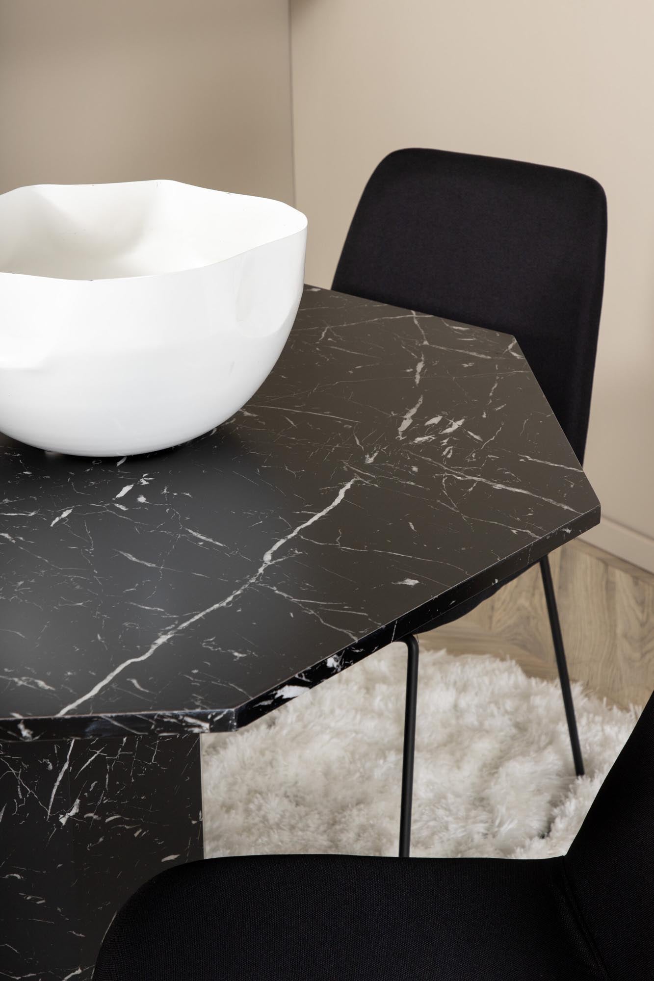 Elegantes Marbs Esszimmerset mit einzigartigem Achteck-Design und pflegeleichter Marmorglasplatte. Perfekt für gesellige Essmomente.