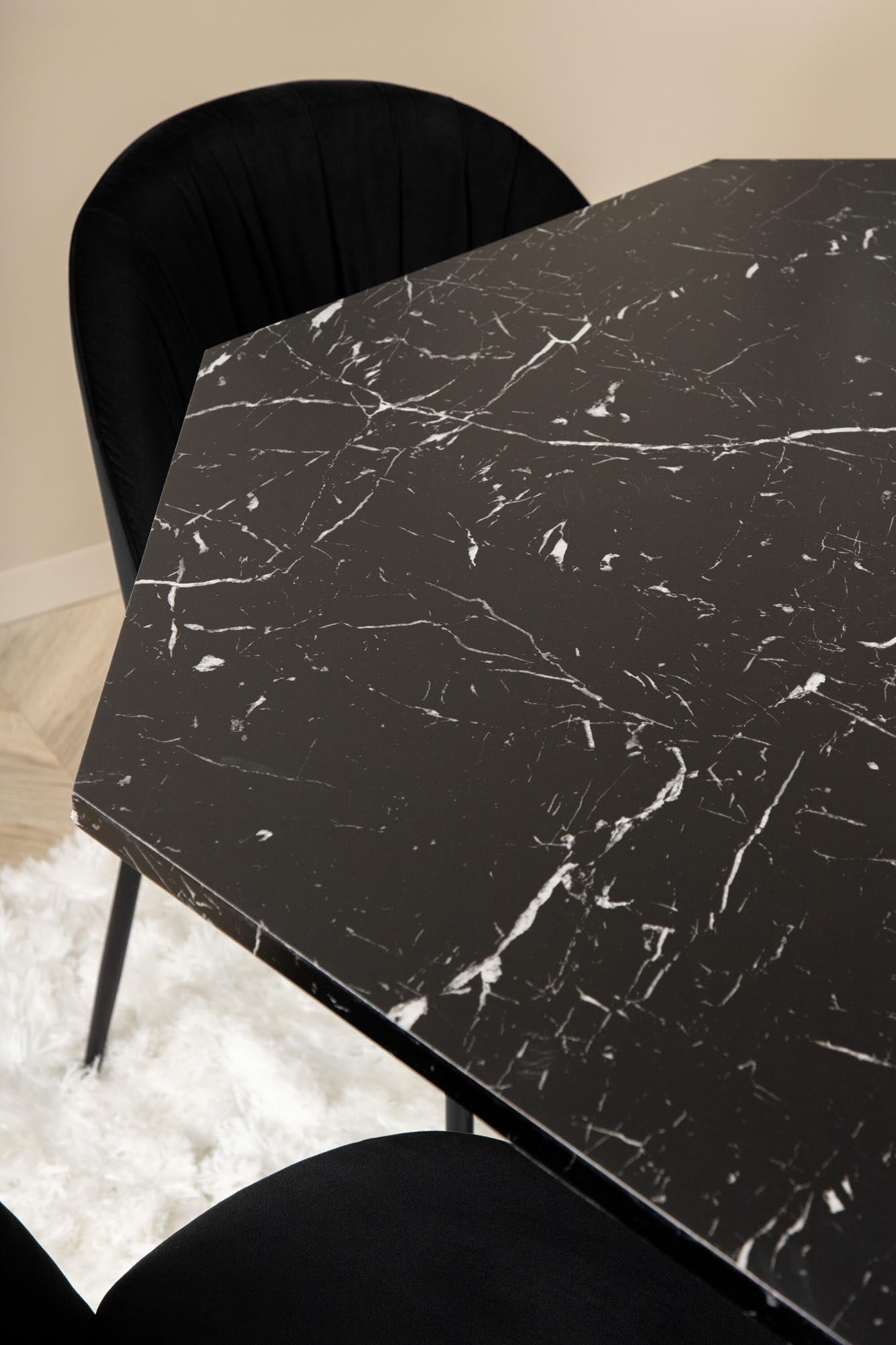 Modernes Esszimmerset Marbs + Wrinkles, 110cm, 4 Stühle, elegant.