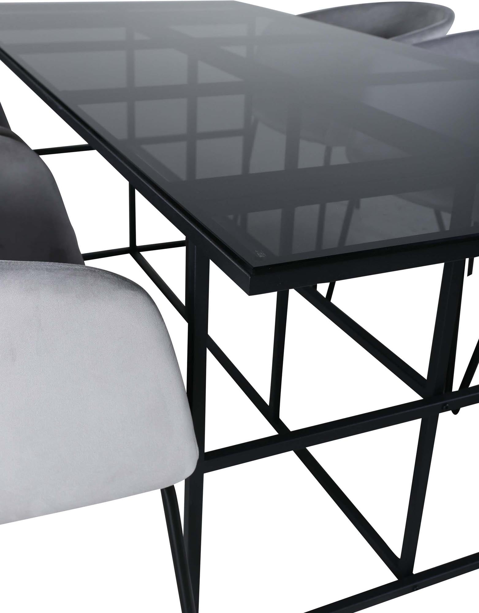 Elegantes Leif Esszimmerset 200cm mit bequemen Berit Stühlen aus Samt für stilvolle Dinnerpartys und einladende Essbereiche.