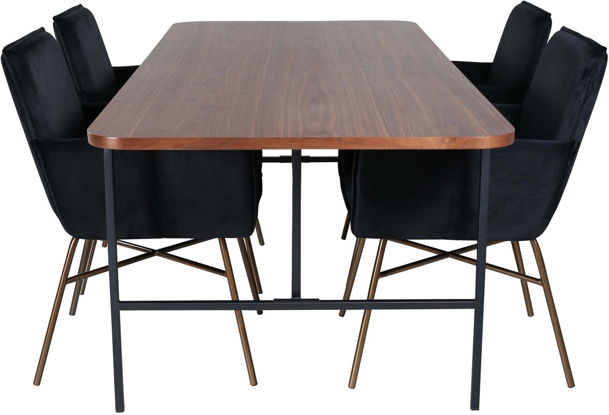 Uno Esszimmerset + Petra 200cm/4St. in Braun / Schwarz präsentiert im Onlineshop von KAQTU Design AG. Esszimmerset ist von Venture Home