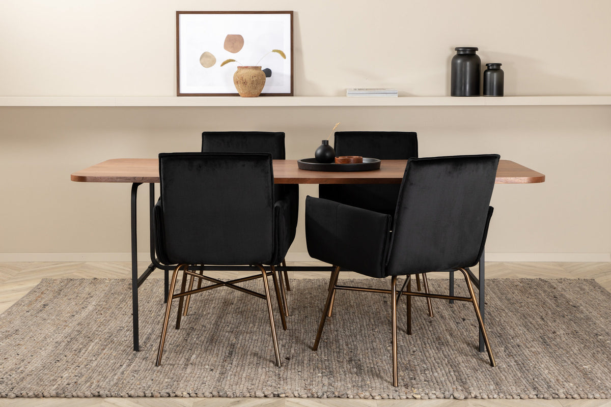 Uno Esszimmerset + Petra 200cm/4St. in Braun / Schwarz präsentiert im Onlineshop von KAQTU Design AG. Esszimmerset ist von Venture Home