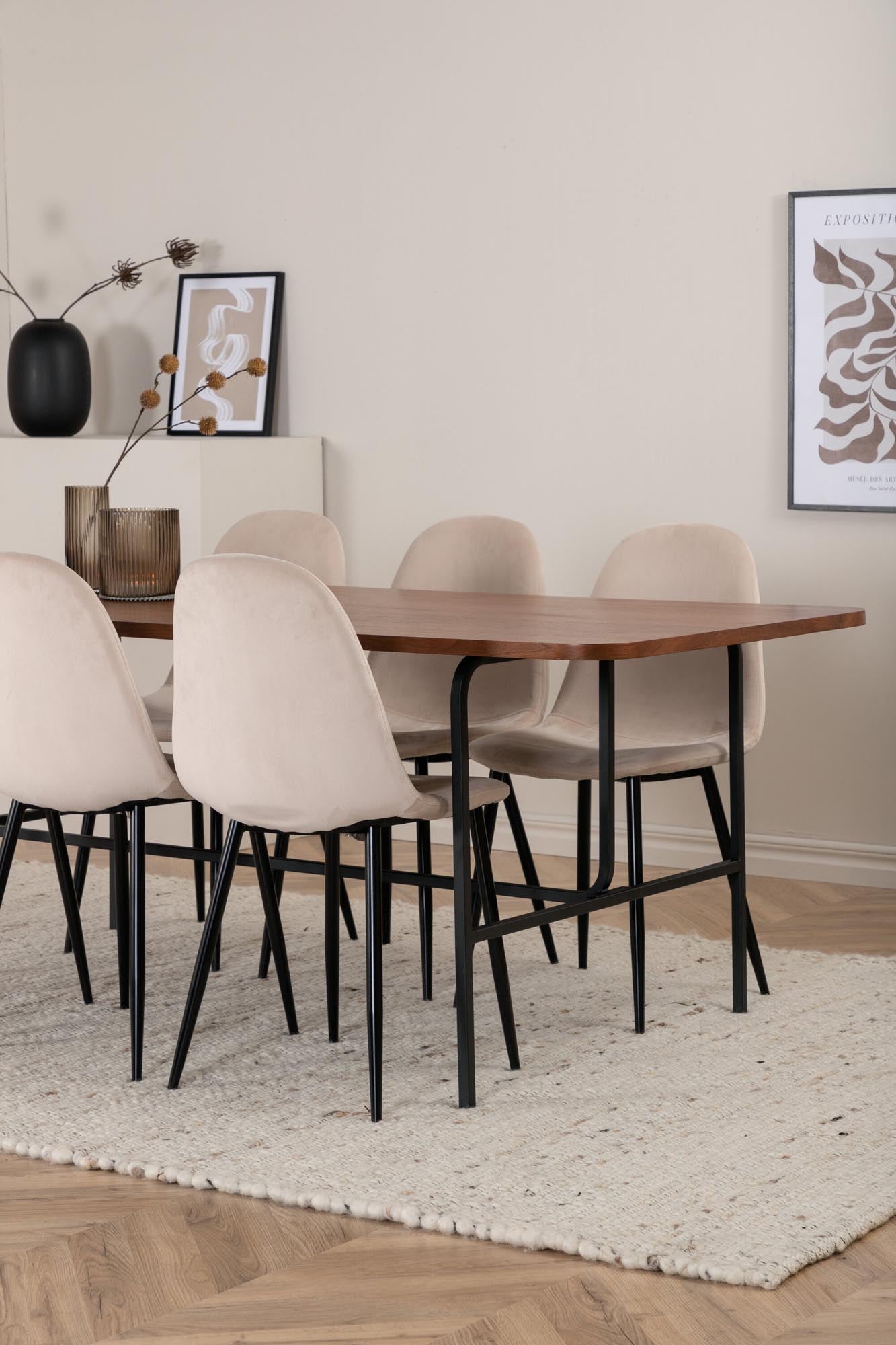 Stilvolles Esszimmerset von Venture Home: 200 cm Esstisch und 6 bequeme Polar Stühle in modernem Design für Ihr Zuhause.