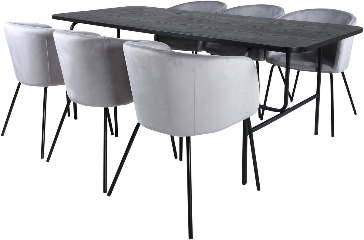 Uno Esszimmerset + Berit 200cm/6St. in Grau / Beige / Schwarz präsentiert im Onlineshop von KAQTU Design AG. Esszimmerset ist von Venture Home
